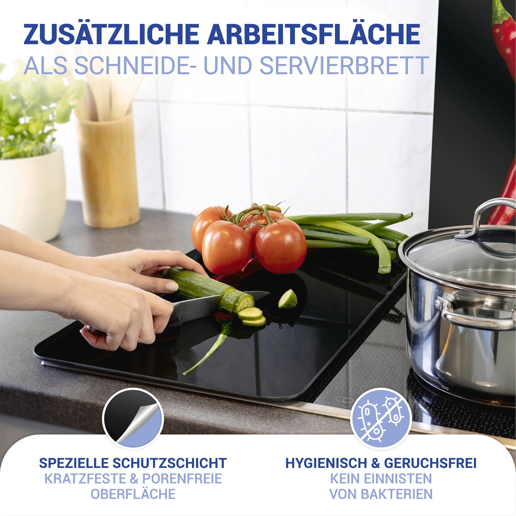 WENKO Herd-Abdeckplatte »Universal Modell Hot Peperoni«, (Set, 2 tlg.), Herdabdeckung für alle Herdarten, kratzfest, mit rutschfesten Füßen