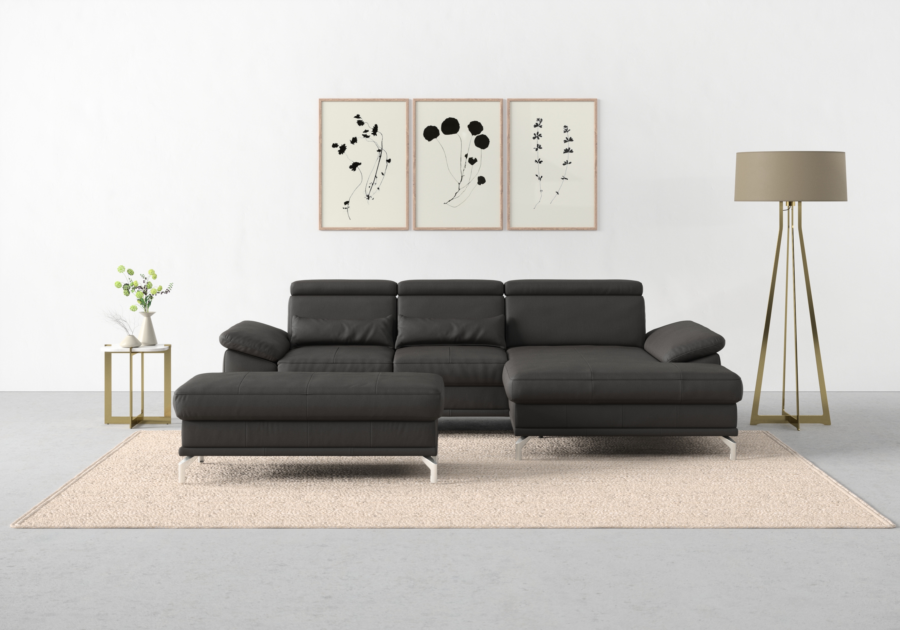 sit&more Ecksofa "Cabrio L-Form, B: 295 cm, mit Sitztiefen-, Arm- & Kopfteilverstellung" 2 Nierenkissen, Federkern, optional Schlaffunktion und Stauraum