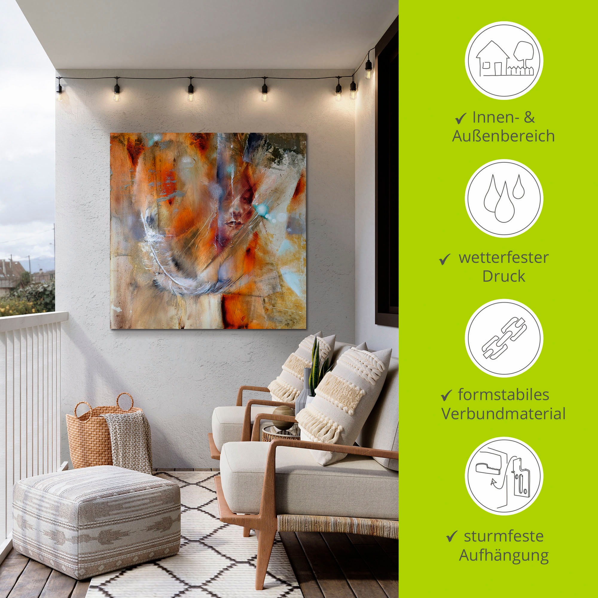 Artland Wandbild »Cora mit Feder«, Frau, (1 St.), als Alubild, Outdoorbild, Leinwandbild, Poster, Wandaufkleber