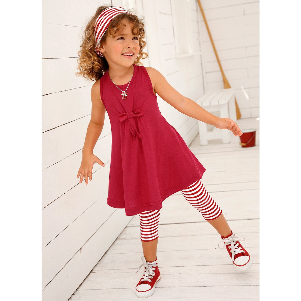 KIDSWORLD Kleid, Leggings & Haarband »3tlg. Set:«, (Set, 3 tlg.), Capri und Haarband maritim geringelt