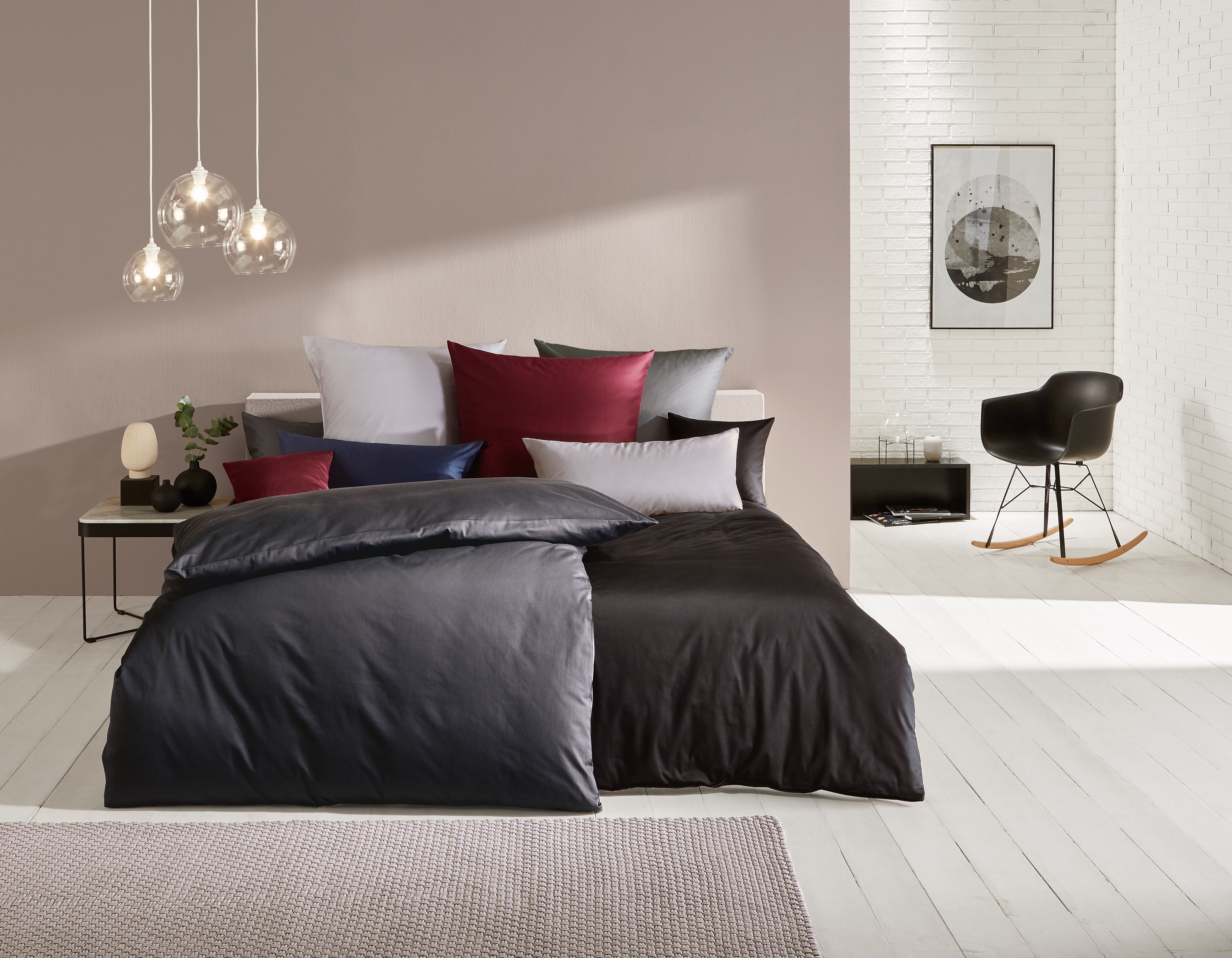 Bettwäsche KAEPPEL, grau, Mako-Satin, Obermaterial: 100% Baumwolle, Bettwäsche, "Uni", Unifarben