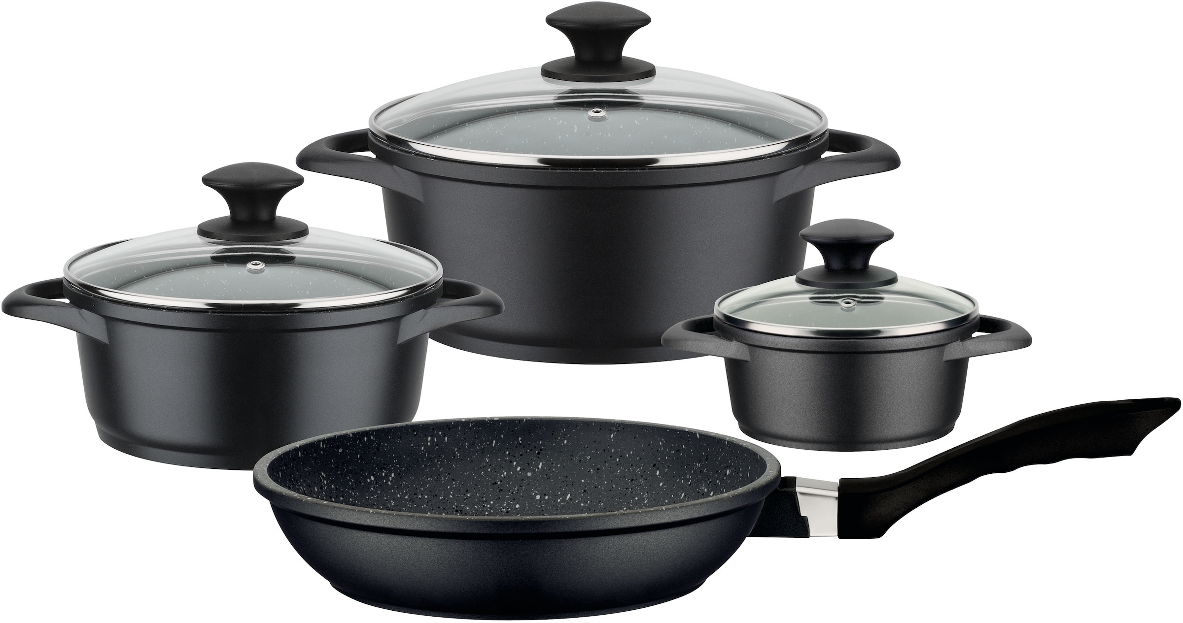 GSW Topf-Set "Gourmet Granit", Aluminiumguss, (Set, 7 tlg., je 1 Kochtopf Ø 16/20/24 cm, 1x Bratpfanne Ø 24 cm), Indukti