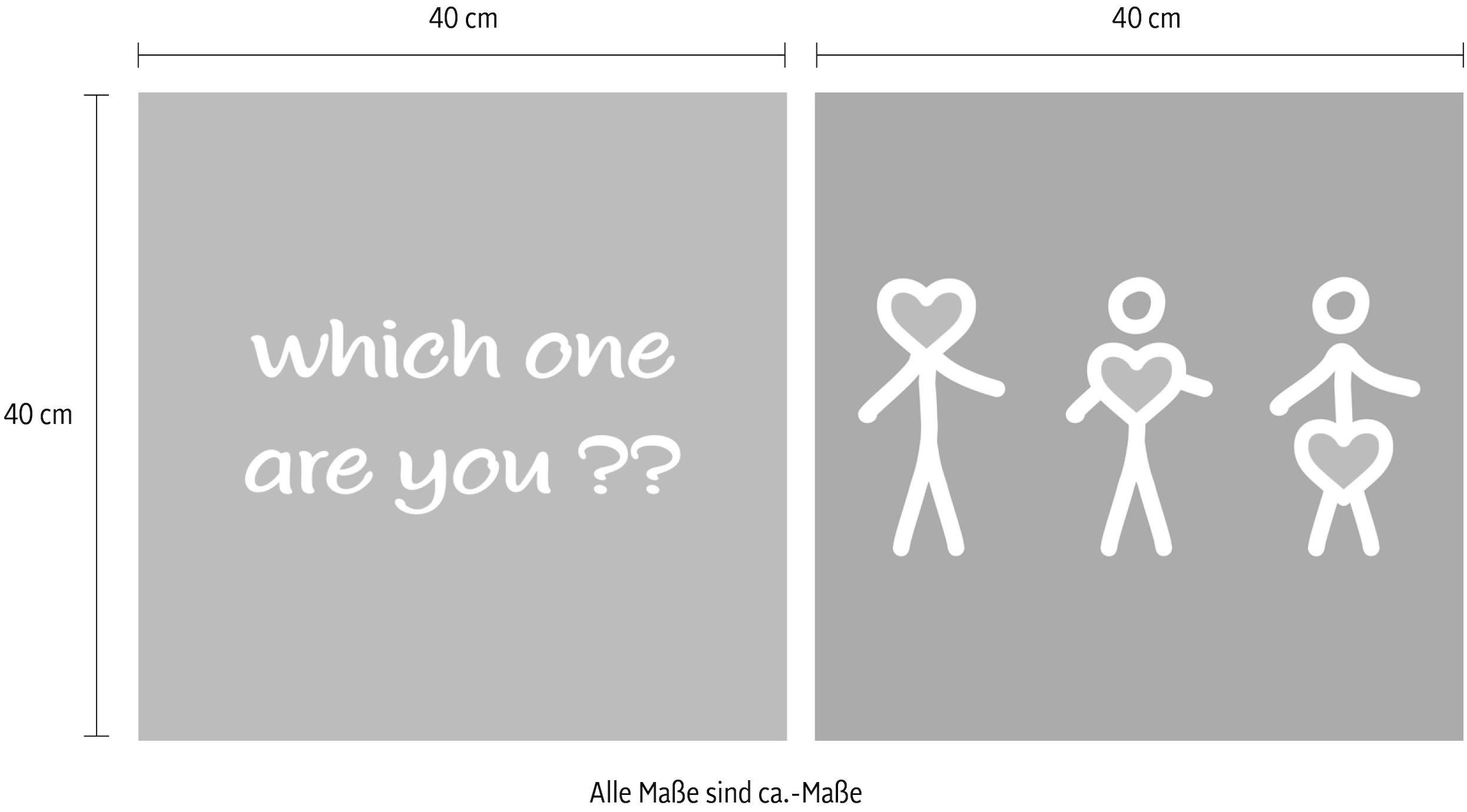 queence Leinwandbild »Herz«, Herz-Herzbilder-Kunst-Modern-Humor-Gruppen & Familien-Sprüche-Sprüche & Texte-Schriftzug-Schriftzüge, (Set), Premium-Leinwandstoff, Handarbeit aus Deutschland, Spruch, 2er Set