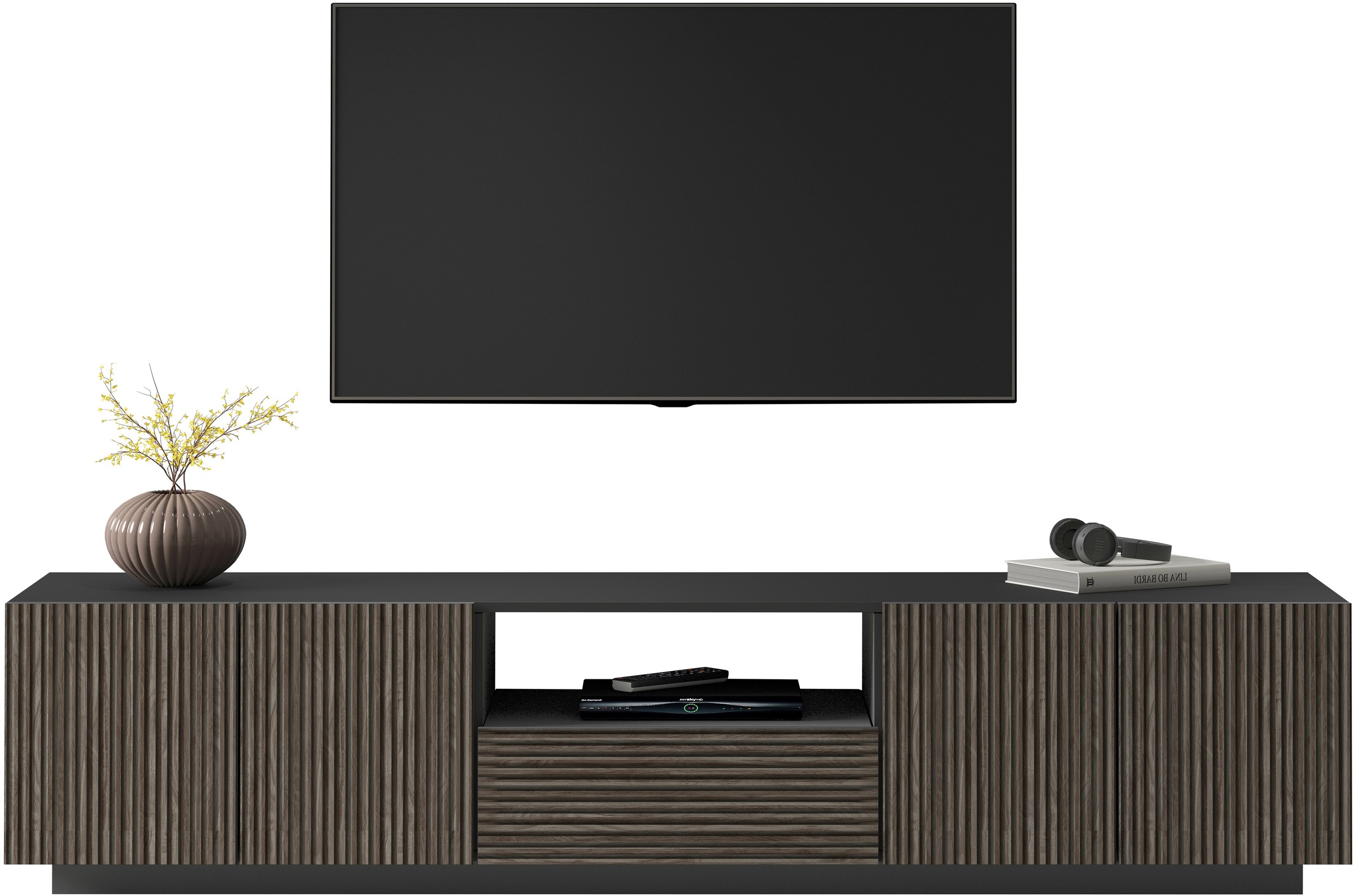 INOSIGN Lowboard »Vega,Lowboard,TV Board,TV Schrank,220 cm«, mit 4 Türen und 1 Schublade,Fronten mit Rillen-Optik