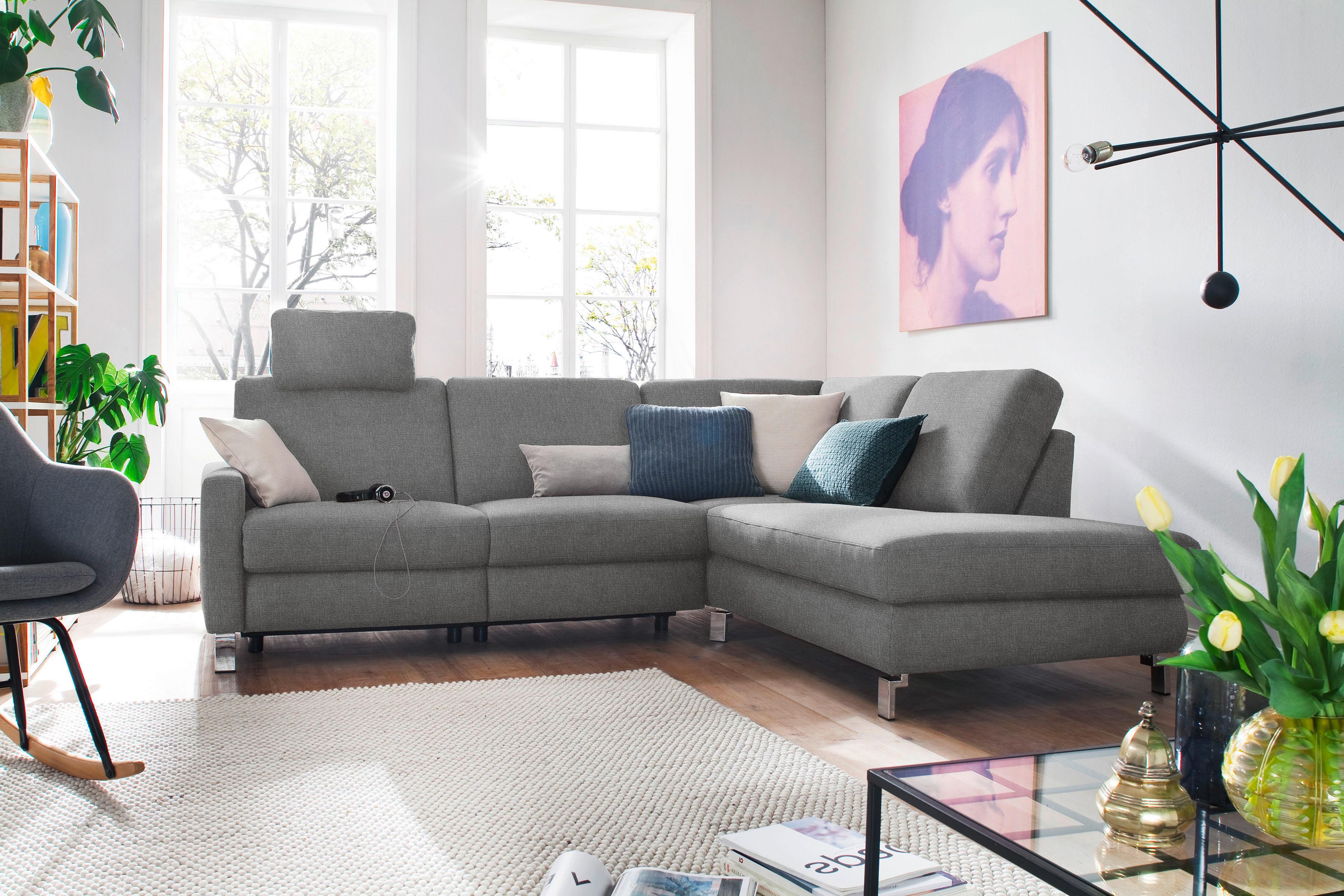 3C Candy Ecksofa "Mainau modern und elegant, mit gutem Sitzkomfort, Breite 257cm, L-Form" wahlweise mit elektrischer Relaxfunktion, Federkern