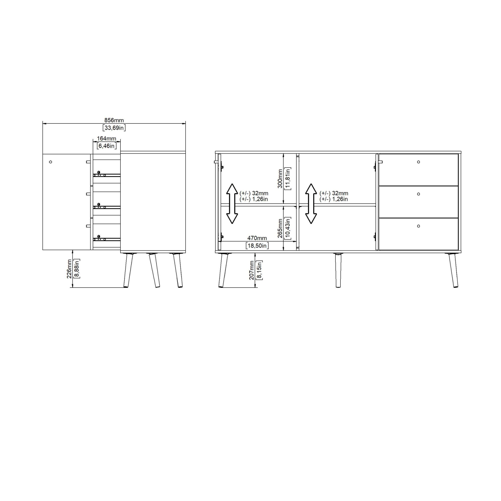 Home affaire Sideboard »Bodo, Kommode, Stauraum«, 2 Türen, 3 Schubladen, Beine und Griffe aus Massivholz, Breite 147 cm