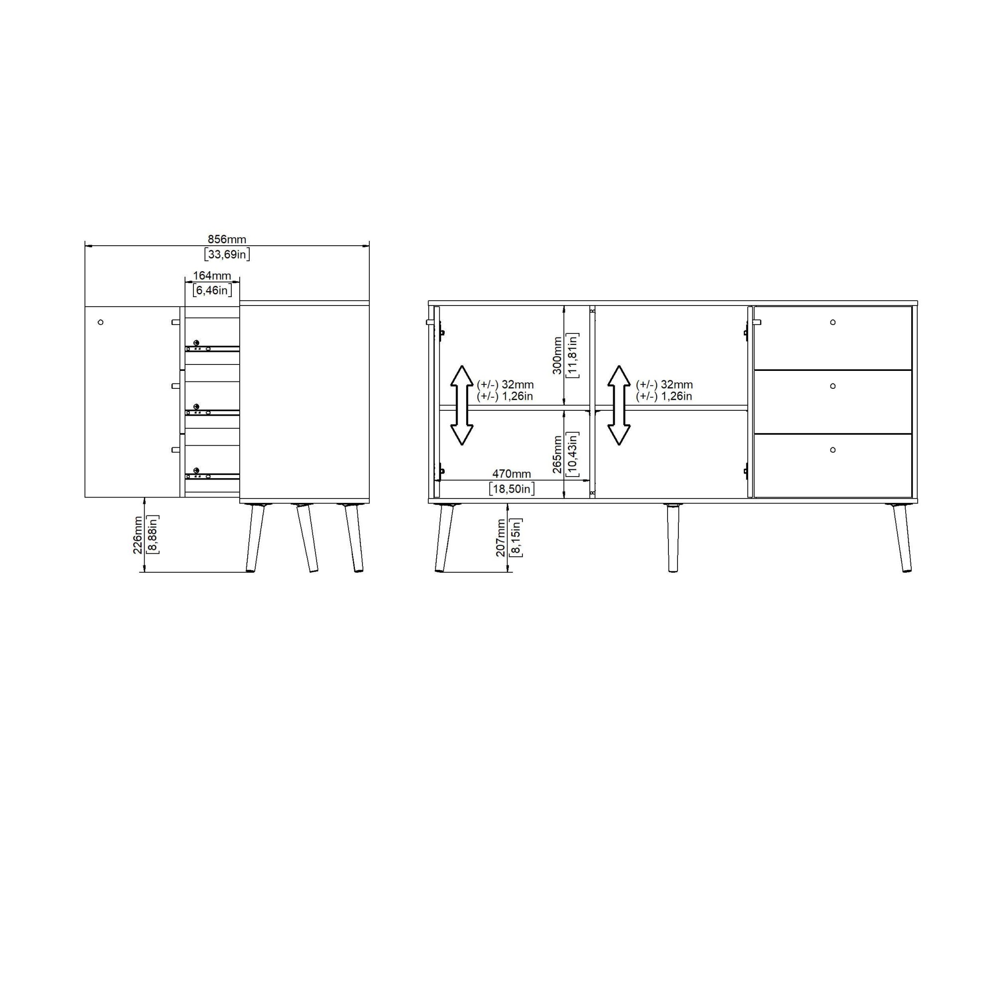 Home affaire Sideboard »Bodo, Kommode, Stauraum«, 2 Türen, 3 Schubladen, Beine und Griffe aus Massivholz, Breite 147 cm