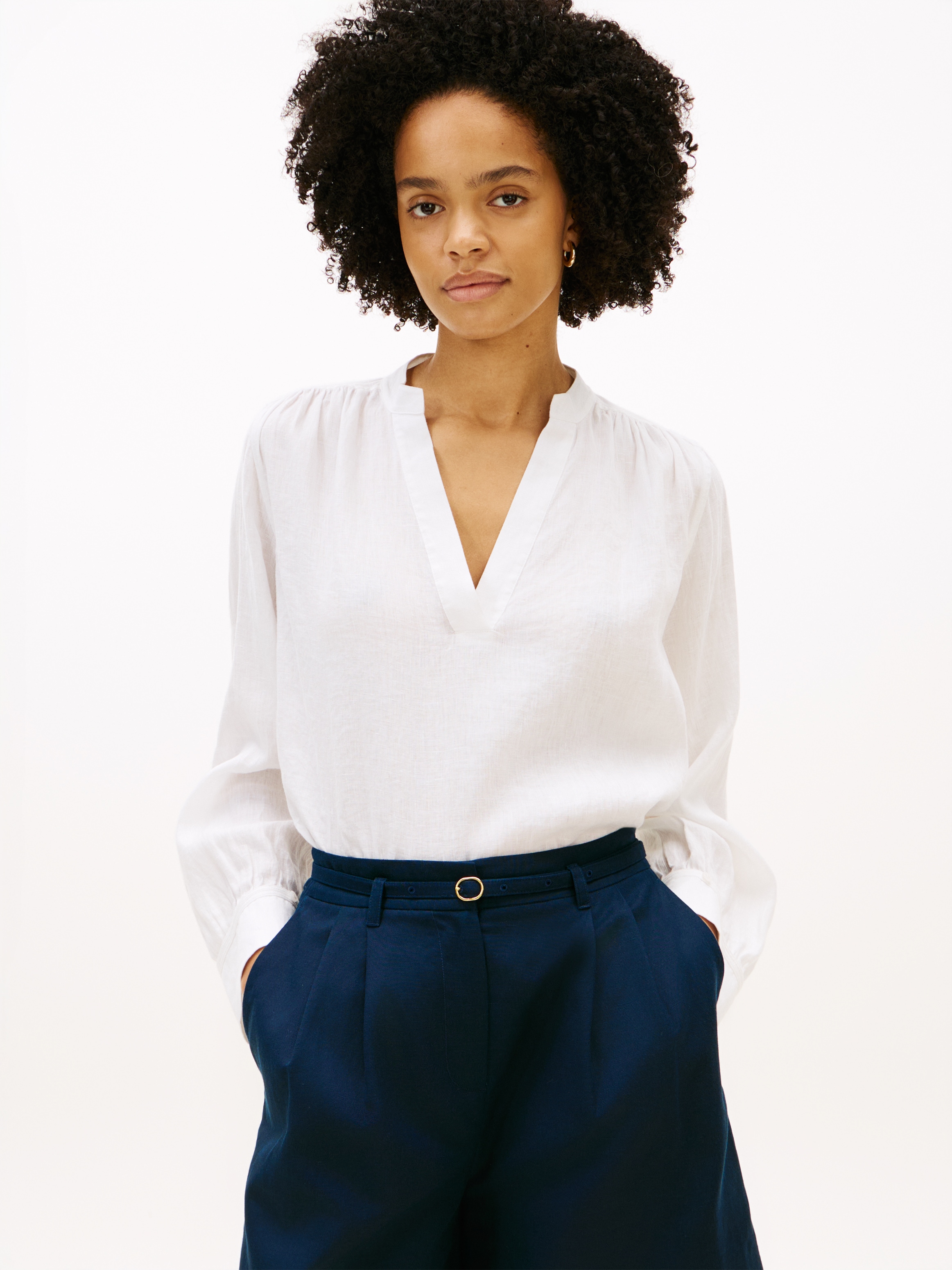 Tommy Hilfiger Langarmbluse "ESSENTIAL LINEN V-NECK LONGSLEEVE BLOUSE" mit günstig online kaufen