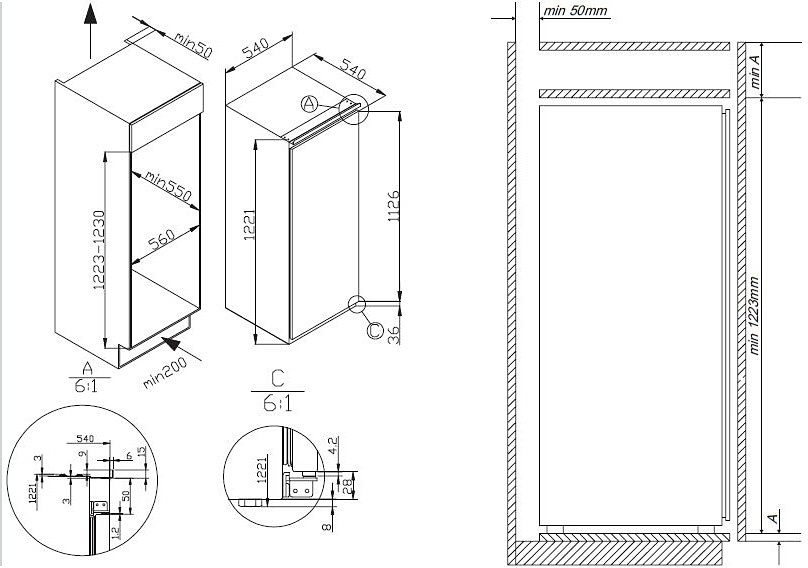 Amica Einbaukühlschrank »EKS 16174«, Sicherheitsglas