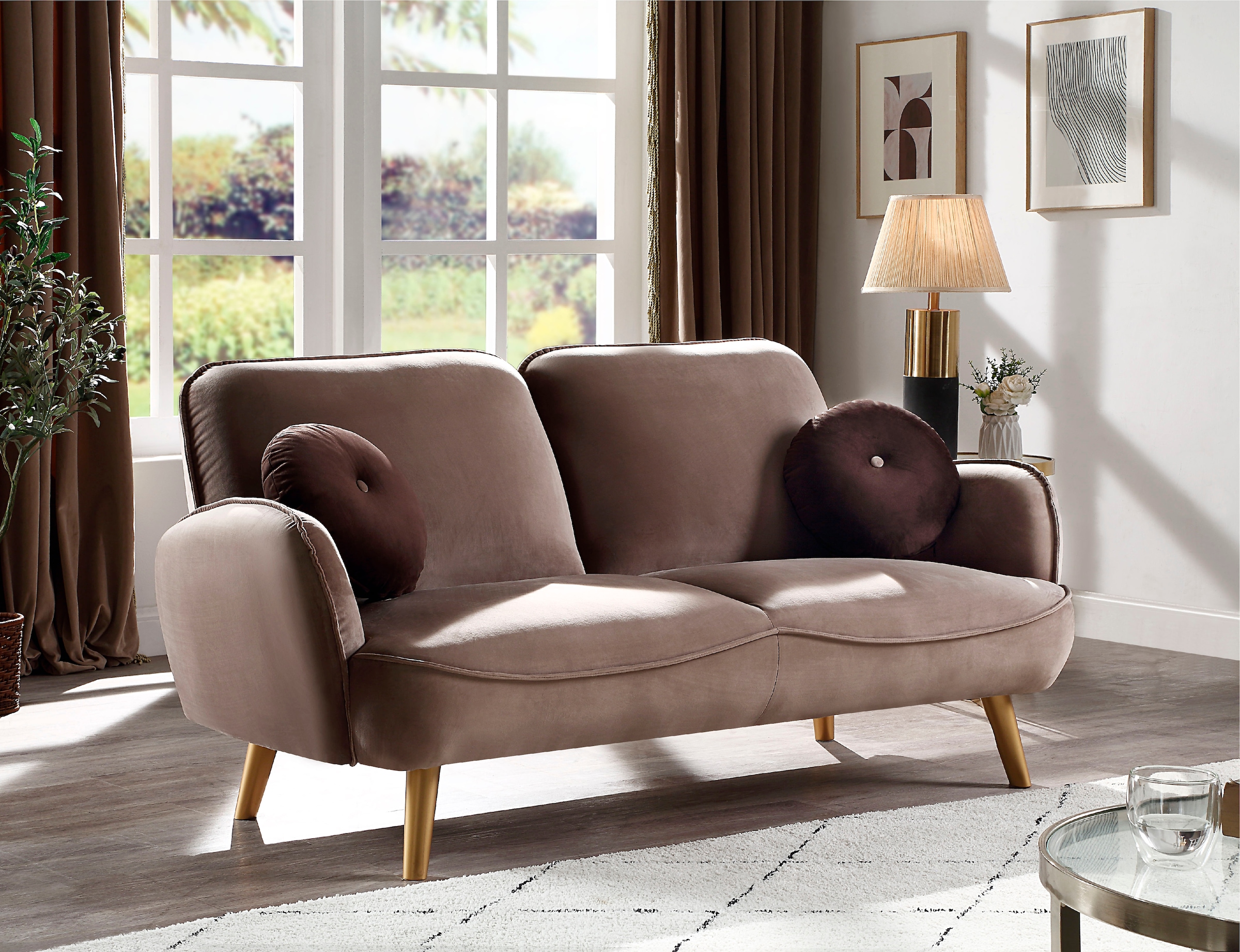 ATLANTIC home collection 3-Sitzer, mit Welleunterfederung,inkl. 2 Dekokissen,  goldenen Massivholzfüßen | BAUR
