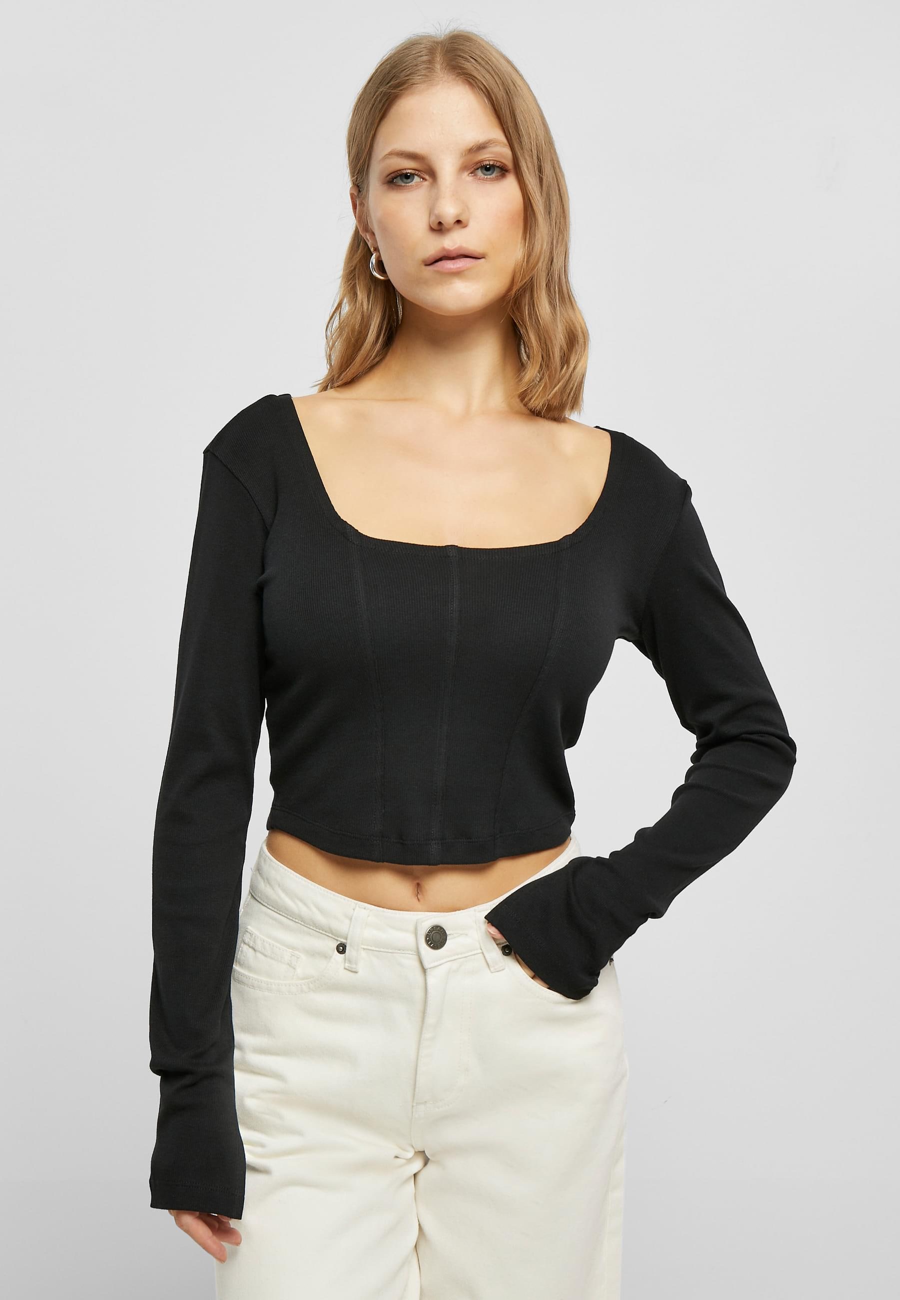 URBAN CLASSICS Longsleeve »Urban Classics Damen Ladies Short Rib Corsage Longsleeve«, (1 tlg.)