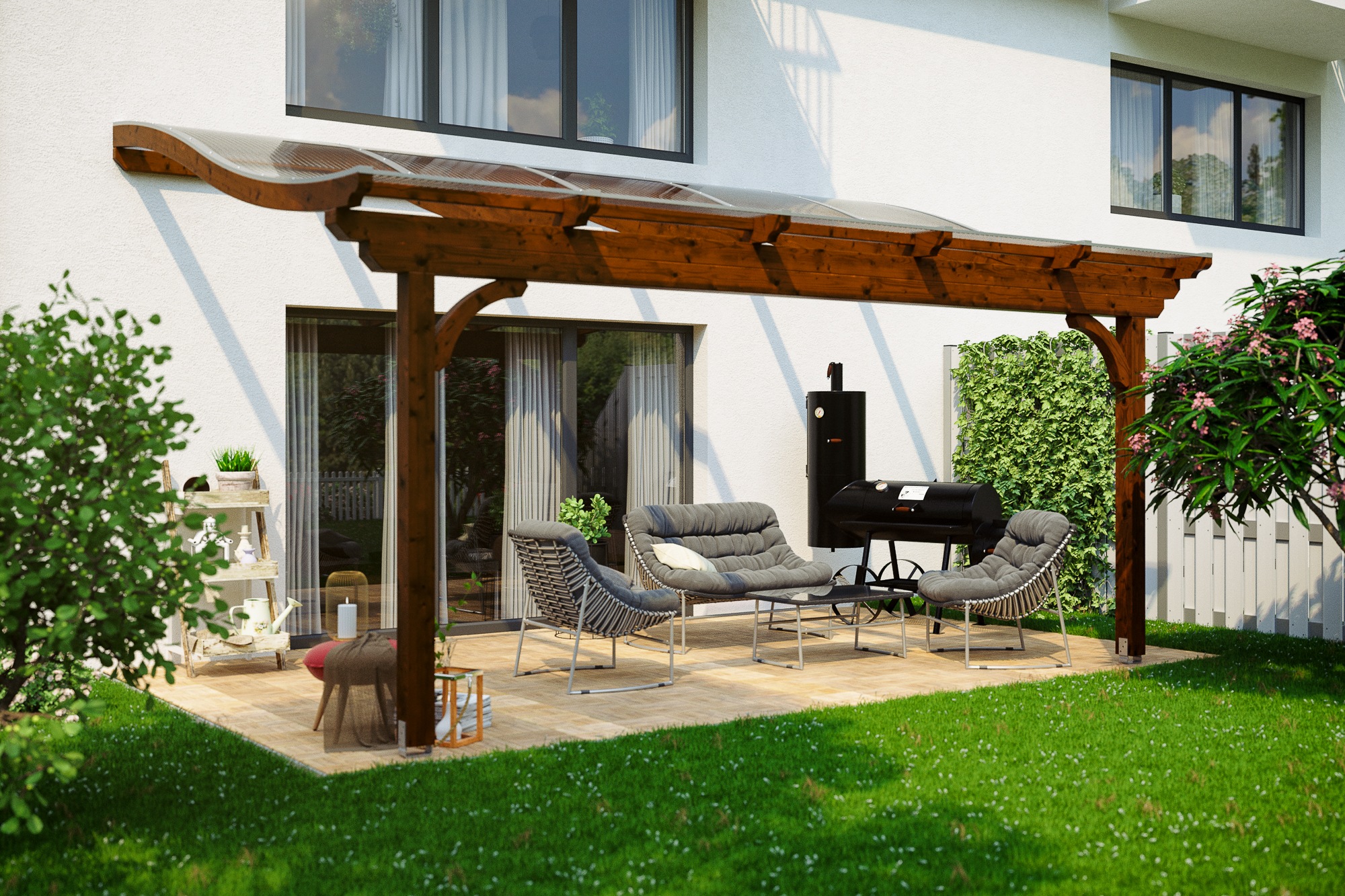 Skan Holz Terrassenüberdachung Verona 541 x 339 cm Leimholz Nussbaum günstig online kaufen