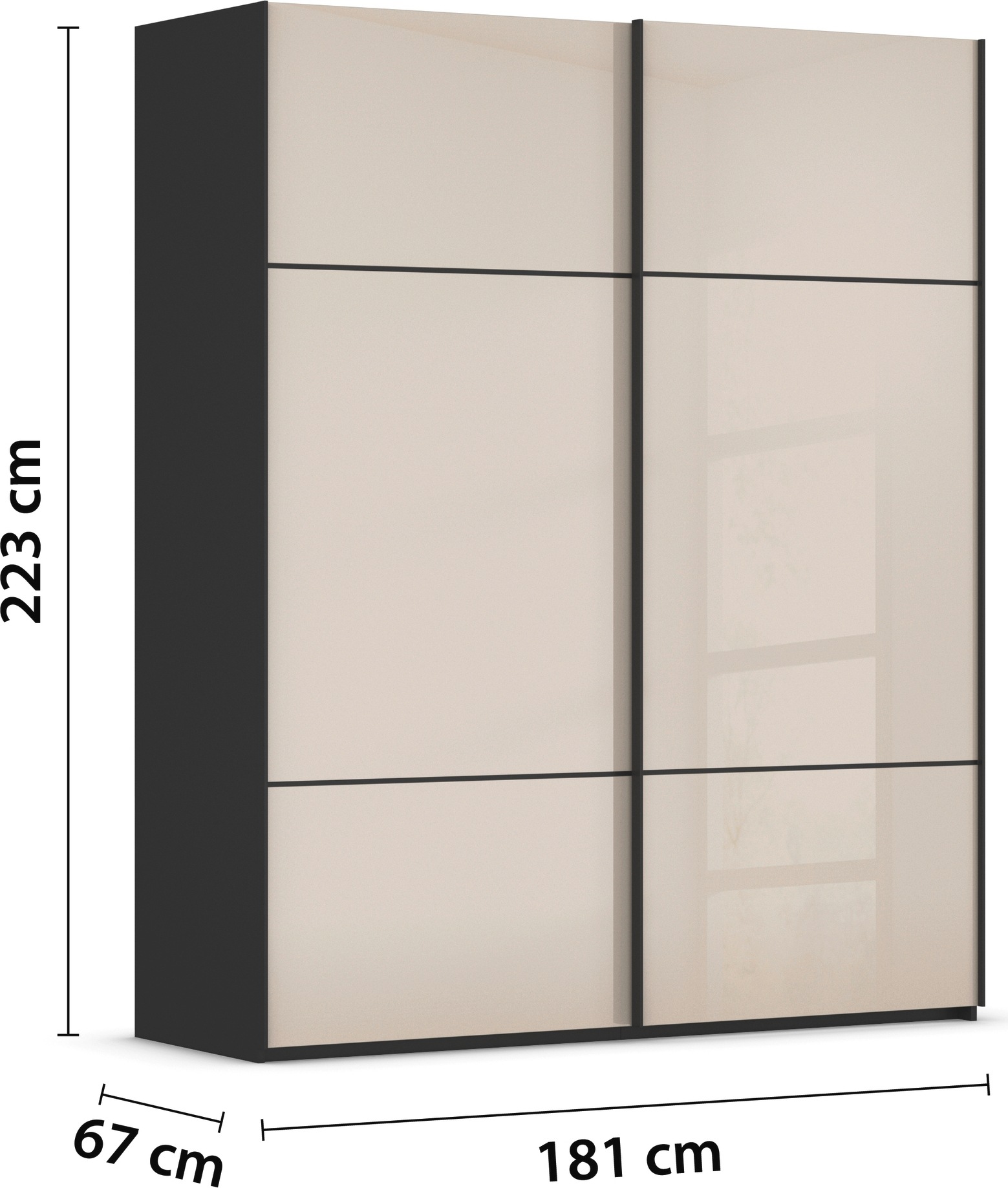 rauch Schwebetürenschrank »Kleiderschrank Schrank Garderobe Schlafzimmerschrank SCALE-TRIO«, edle dreigeteilte Front mit 2 Zierleisten Glasfront MADE IN GERMANY