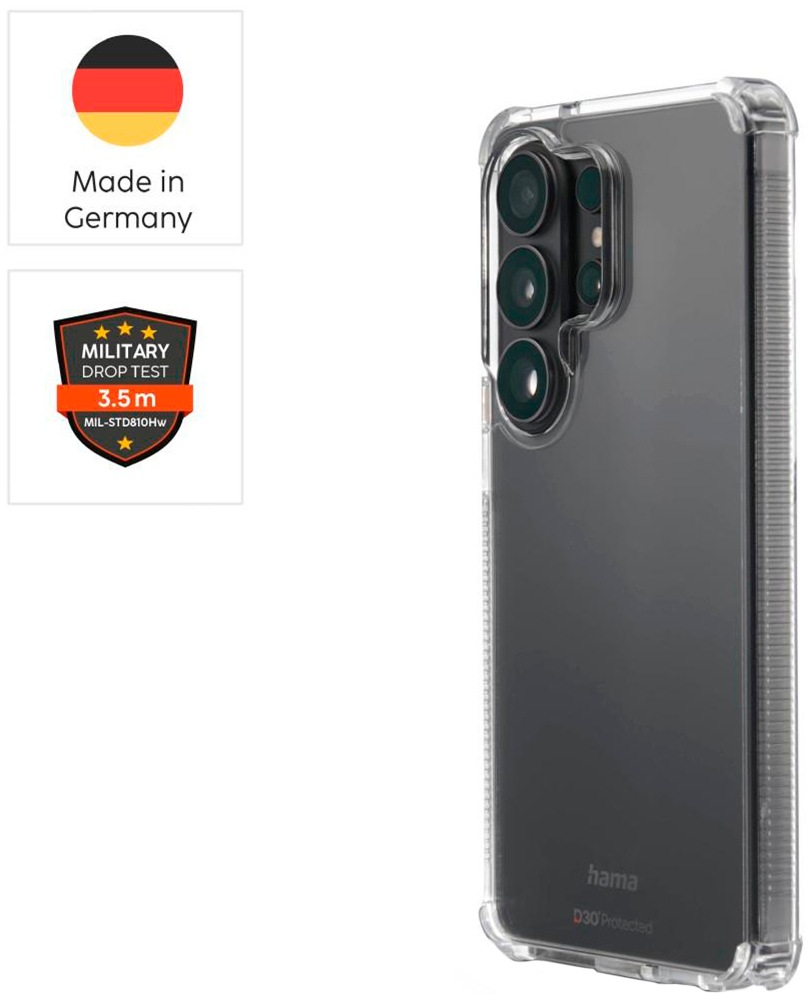 Hama Smartphone-Hülle »Handyhülle für Samsung Galaxy S26 Ultra« Samsung Galaxy S26 Ultra D3O Technologie, Fallschutz bis 3,5 m, Anti Vergilbung, Grip Bumper