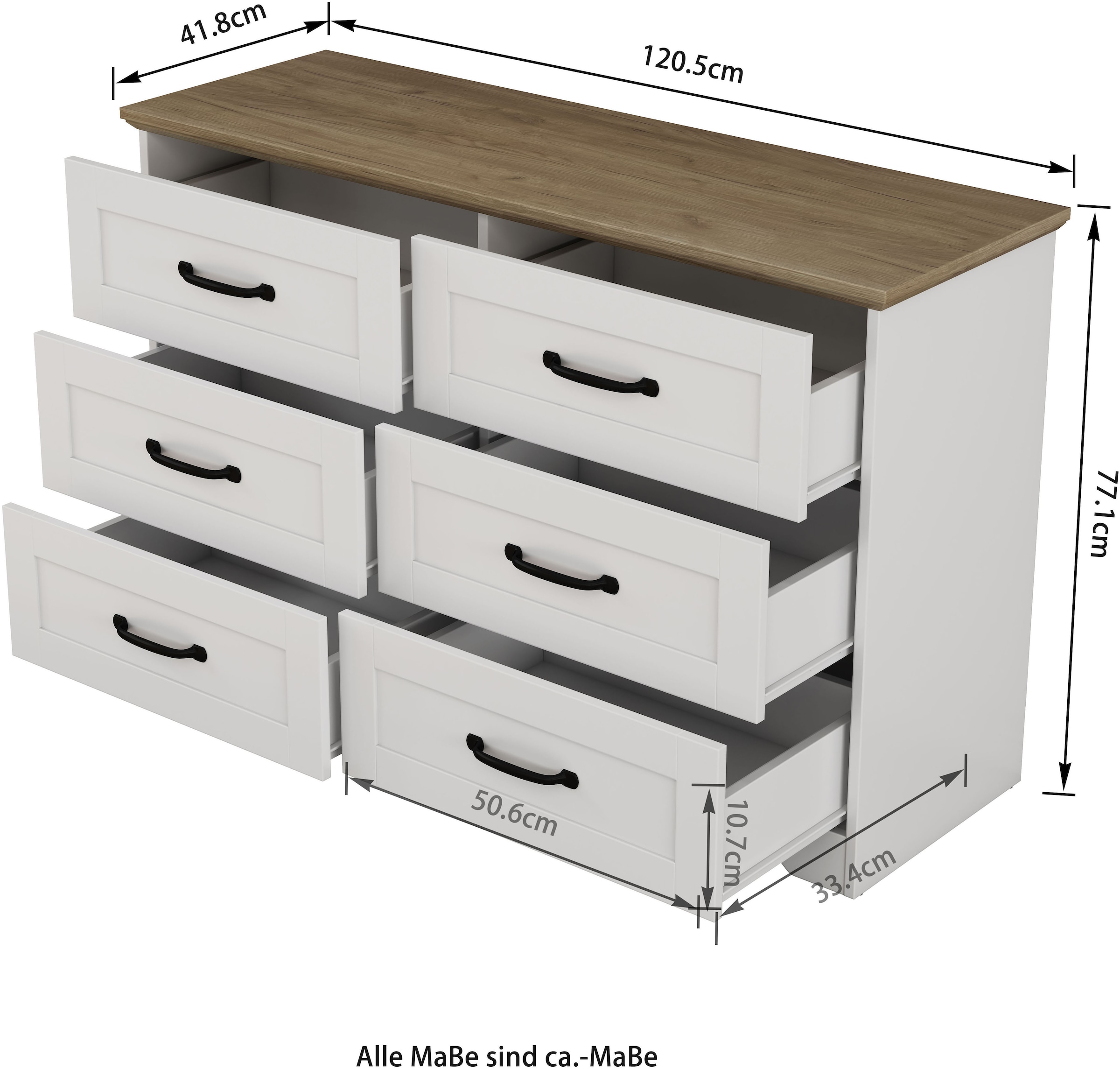 OTTO home Schubkastenkommode »Emmilia Sideboard Schubladenschrank Wäscheschrank im Landhaus Design« Scandi Design mit 6 Schubladen für viel Stauraum im Schlafzimmer,  Schrankkommode in hochwertiger Qualität