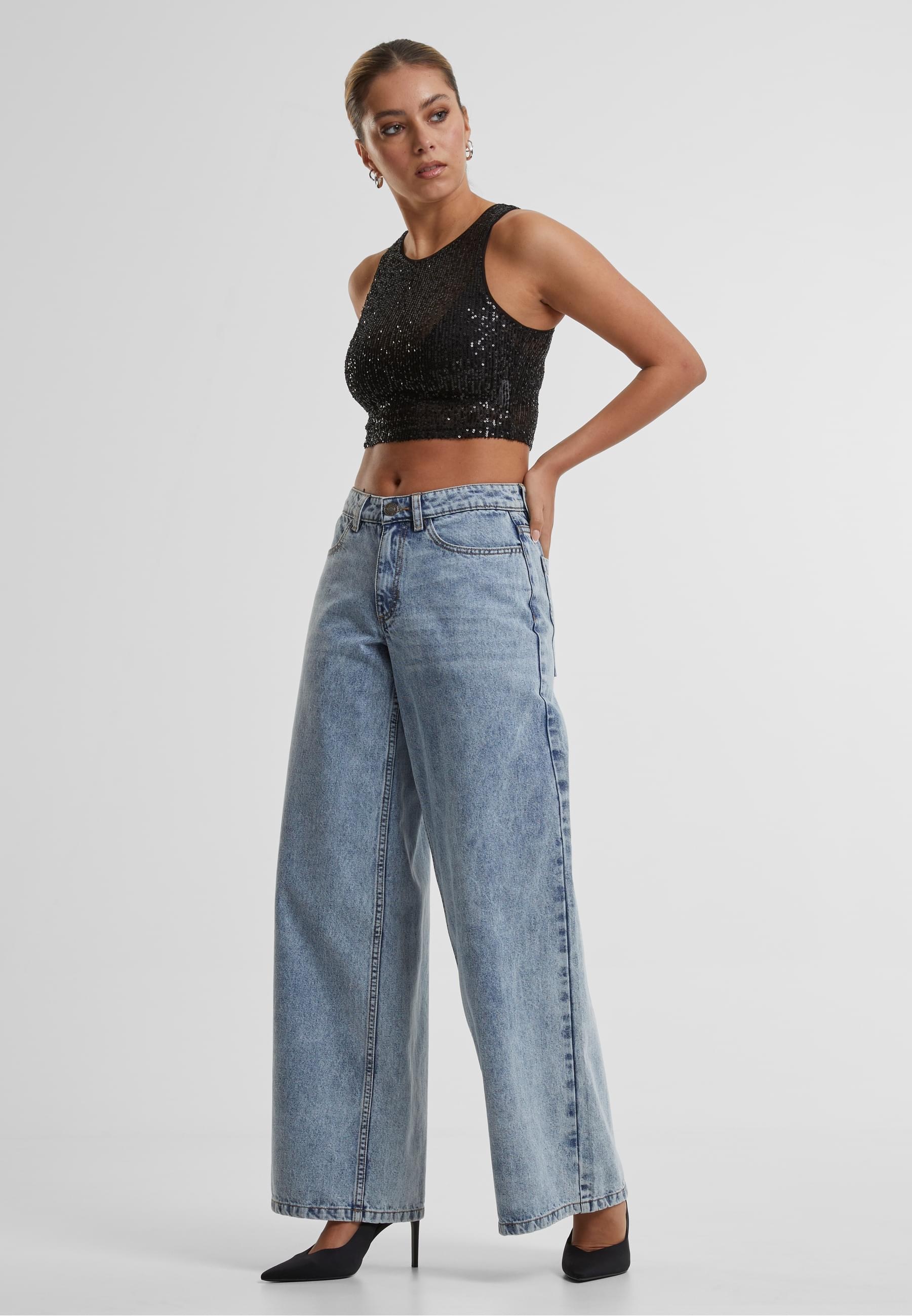 URBAN CLASSICS Muskelshirt »Urban Classics Ladies Sequins Cropped Top«, (1 tlg.)
