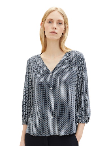 Druckbluse, mit durchgehender Knopfleiste