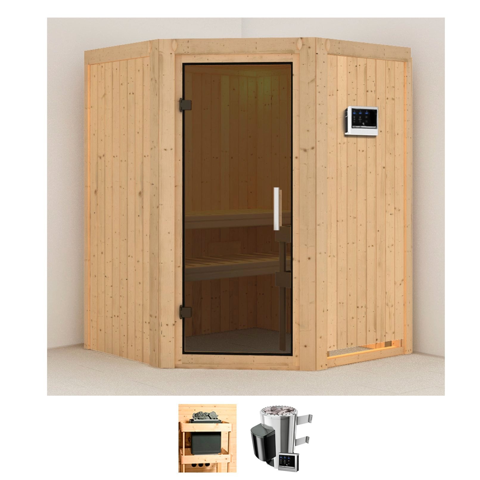 Karibu Sauna "Nanna" Set, Ofen 3,6 kW externe Strg.easy