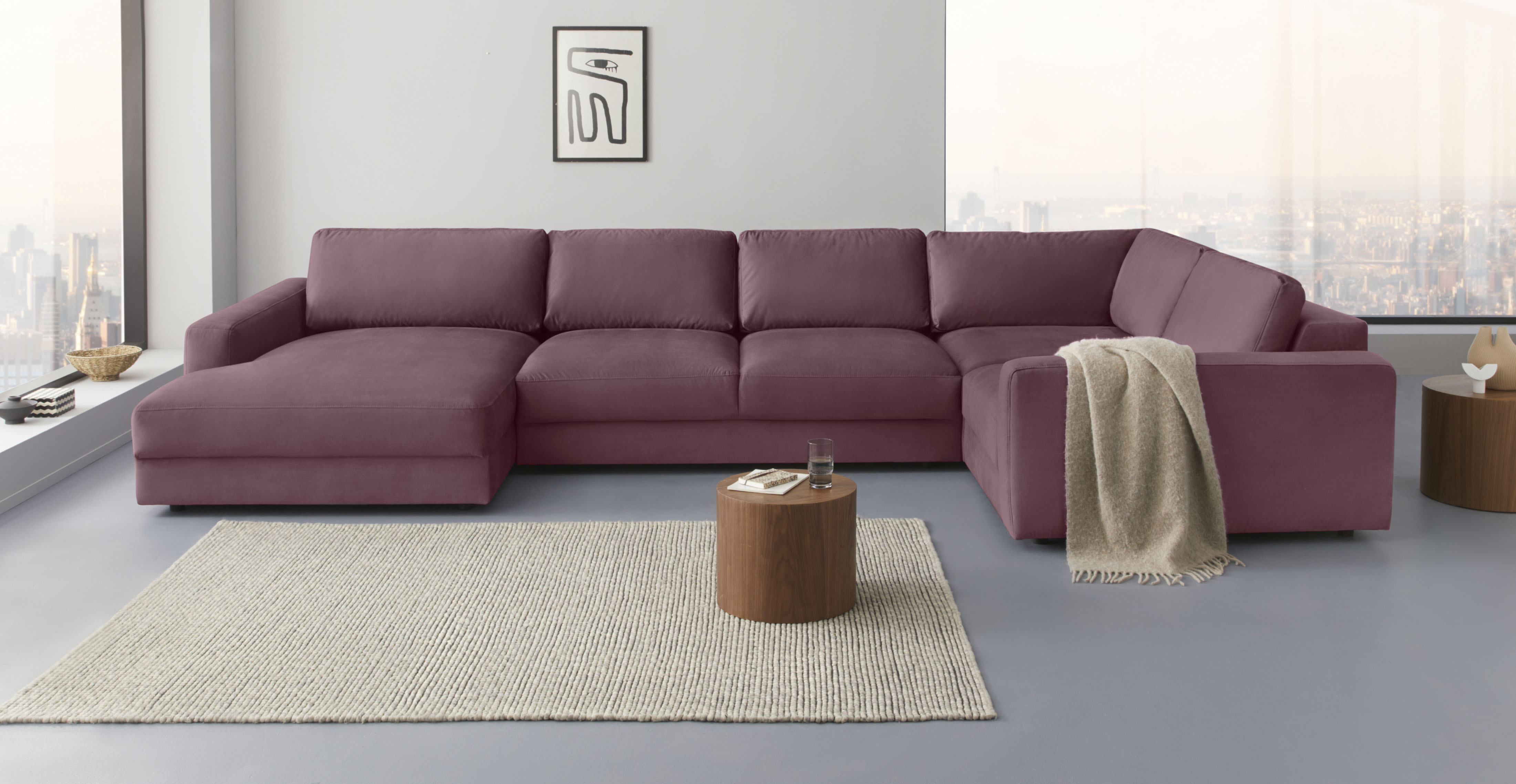 Home affaire Wohnlandschaft "Bloomfield, Mega Polsterprogramm, Breite 405cm, viel Platz, U-Form" mit extra tiefer Sitzfläche, wahlweise mit Sitztiefenverstellung
