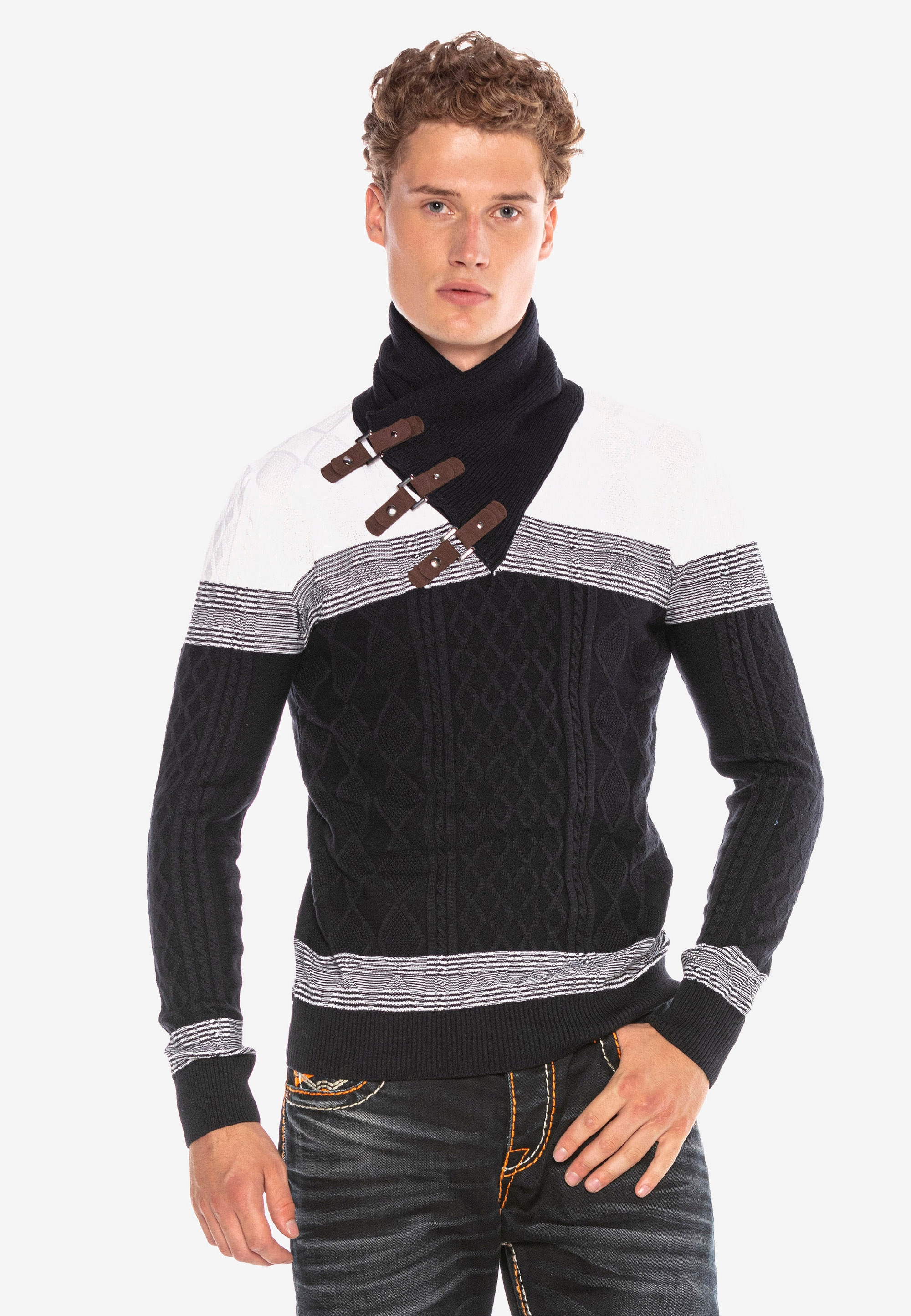 Cipo & Baxx Strickpullover, mit stylischen Kragen