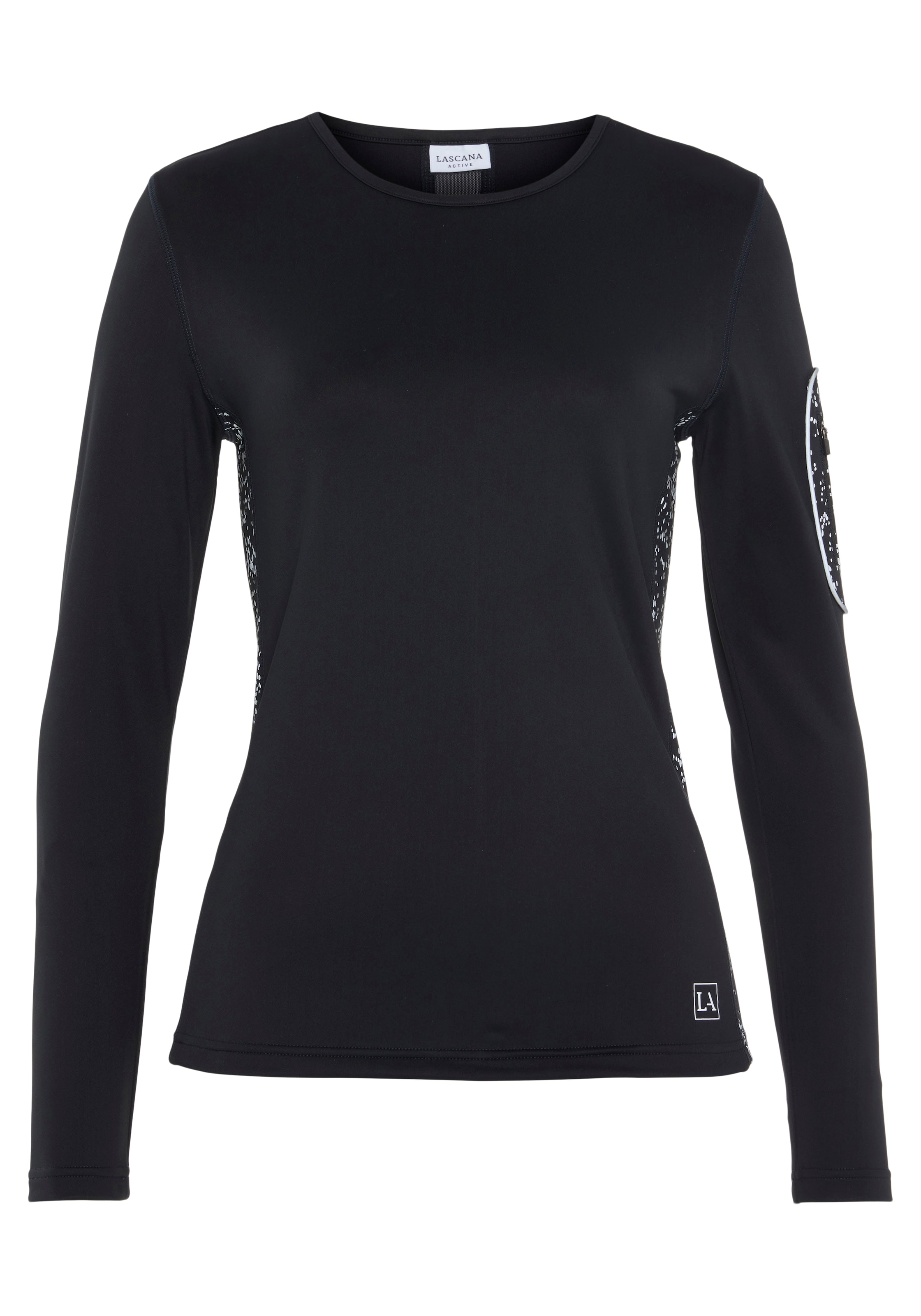 LASCANA ACTIVE Laufshirt, mit reflektierendem Print und praktischer Armtasc günstig online kaufen