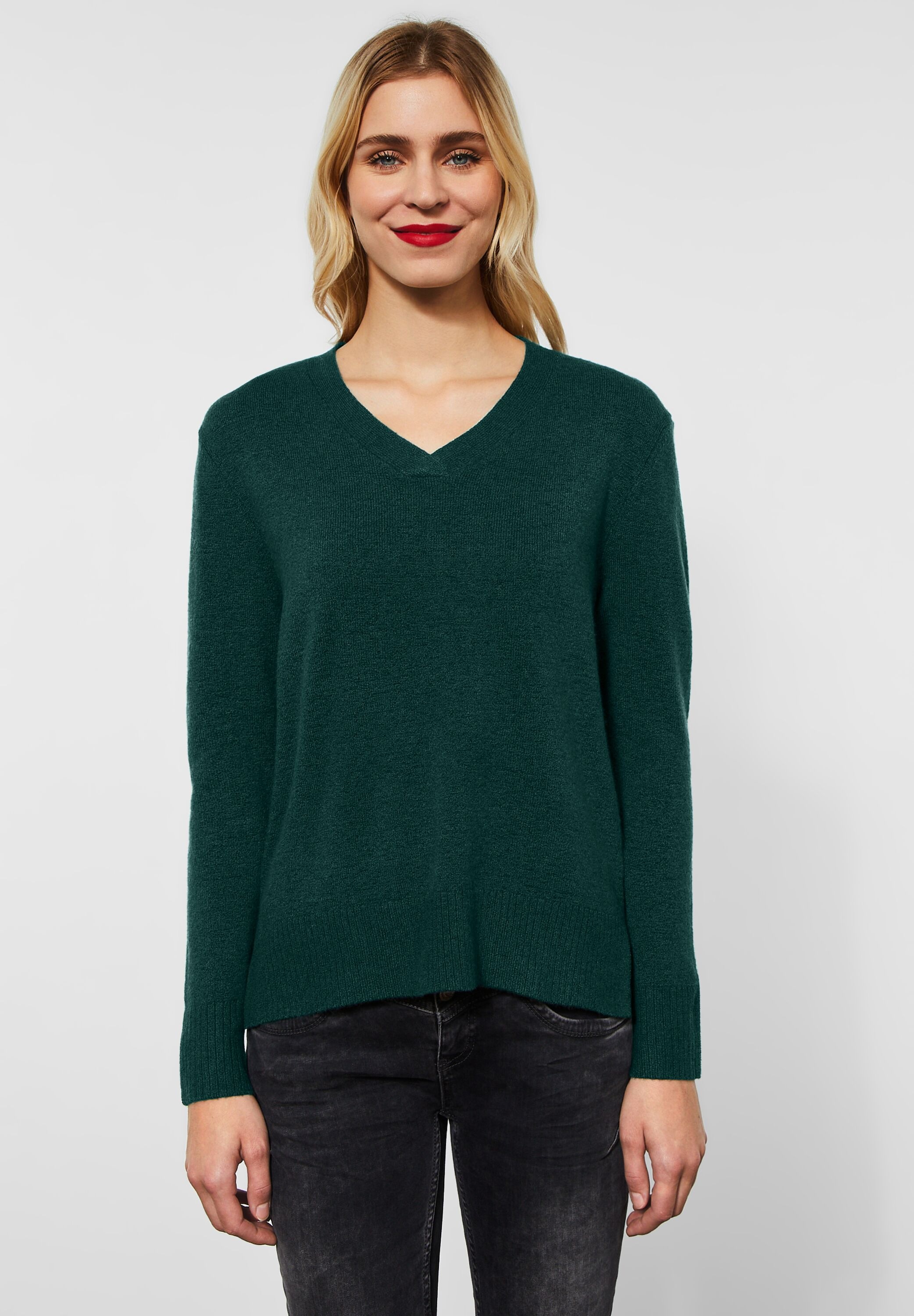 STREET ONE V-Ausschnitt-Pullover in Melange Optik