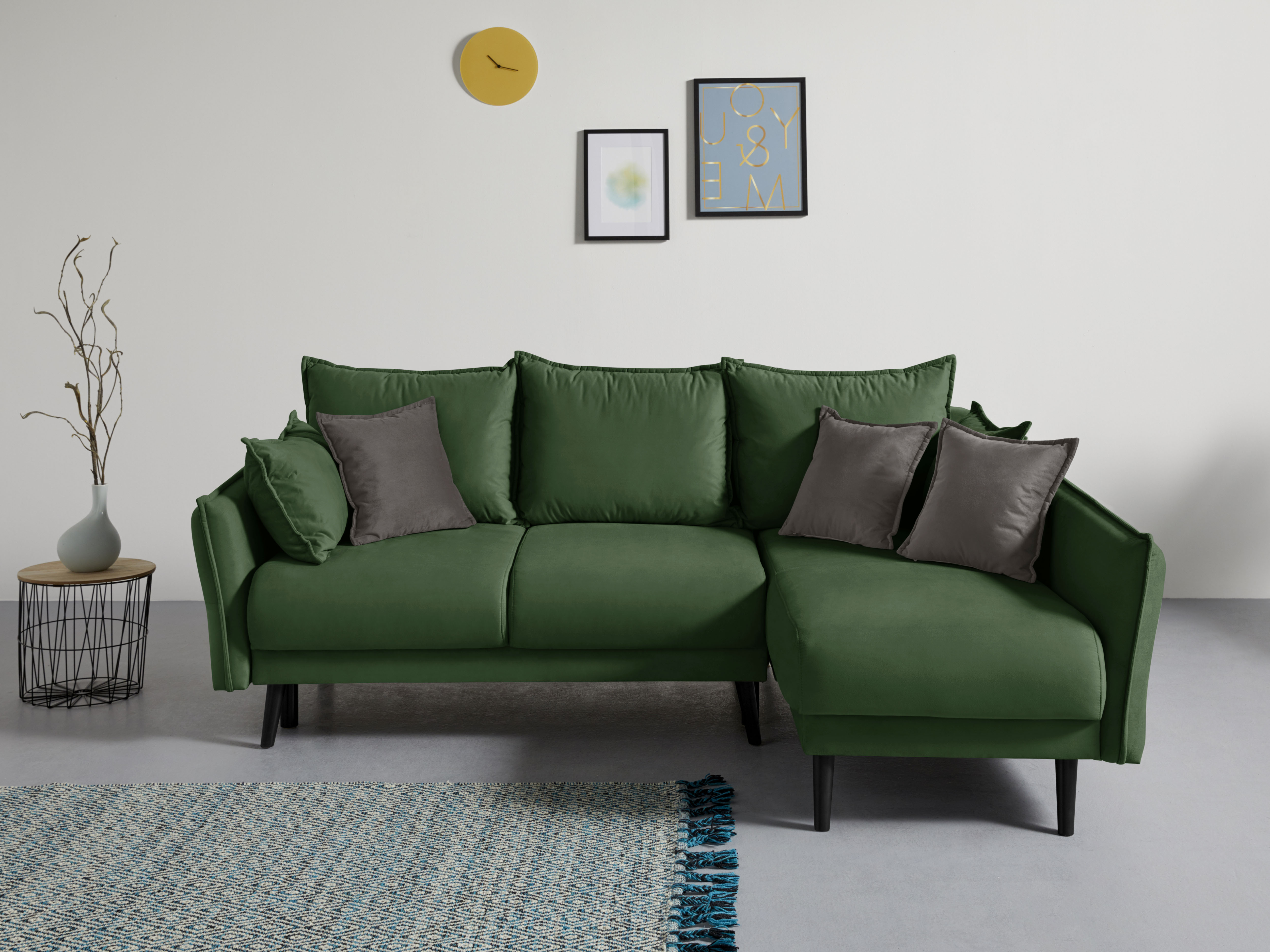 Home affaire Ecksofa "Asra L-Form, B: 240 cm" Schlaffunktion, Bettkasten, Taschen & 3 Zierkissen, Federkern
