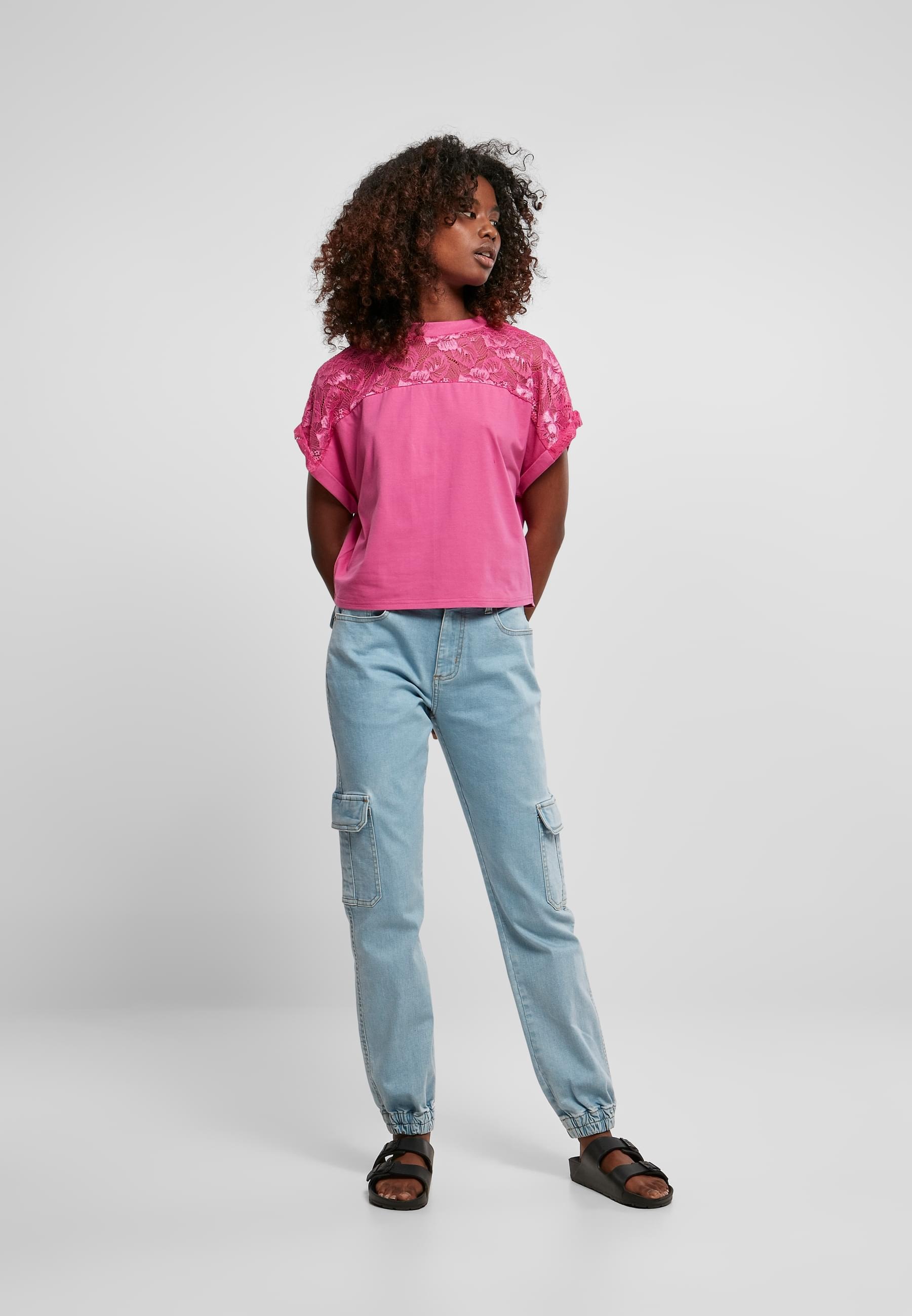 URBAN CLASSICS T-Shirt »Urban Classics Damen Ladies Short Oversized Lace Tee«, (1 tlg.)