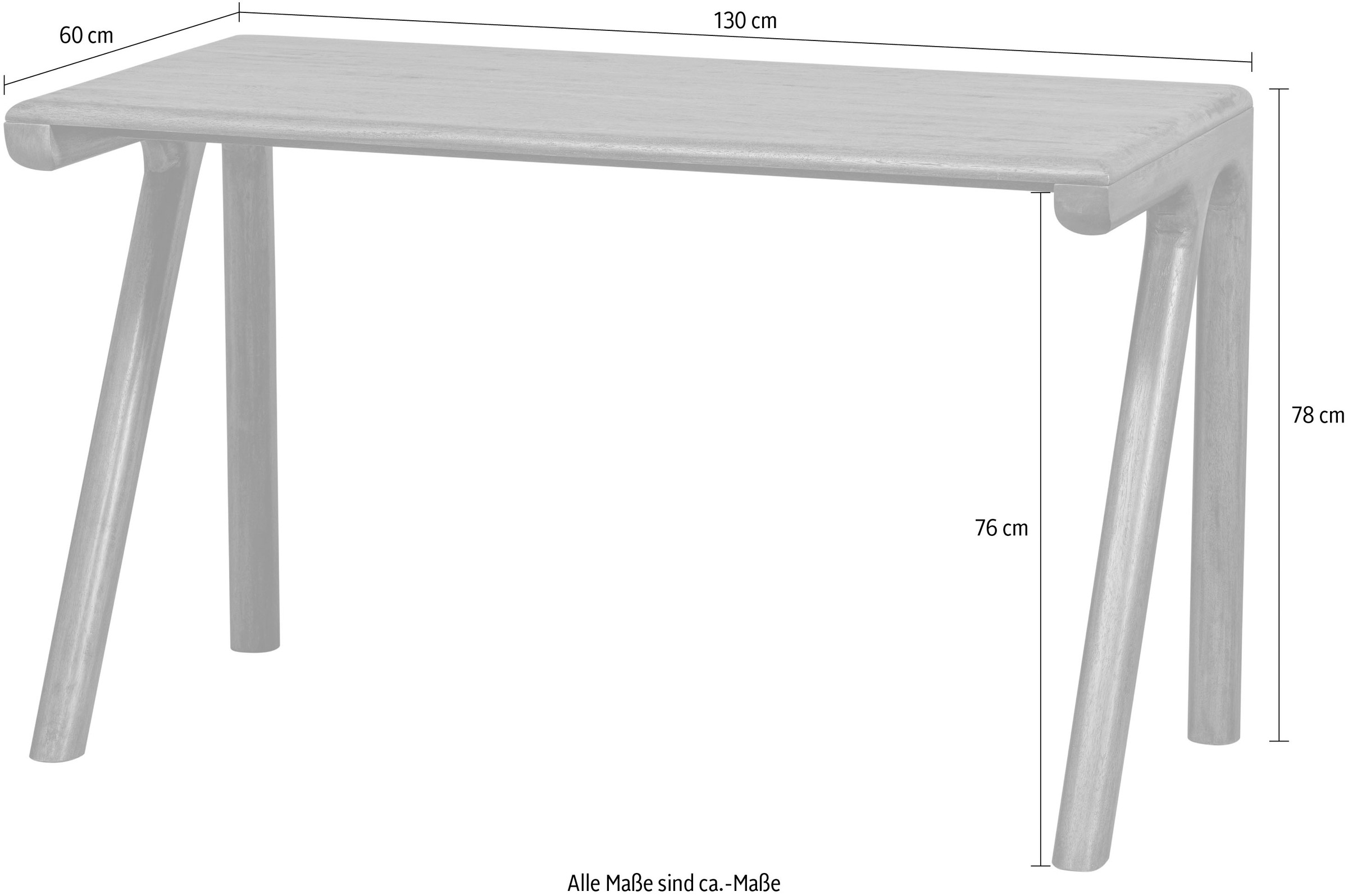 WOOOD Schreibtisch »Tug aus Mangoholz mit abgerundeter Formgebung 130x60x78 cm« Tragkraft 35 kg, Holz mit sichtbarer Maserung, einfach zu montieren