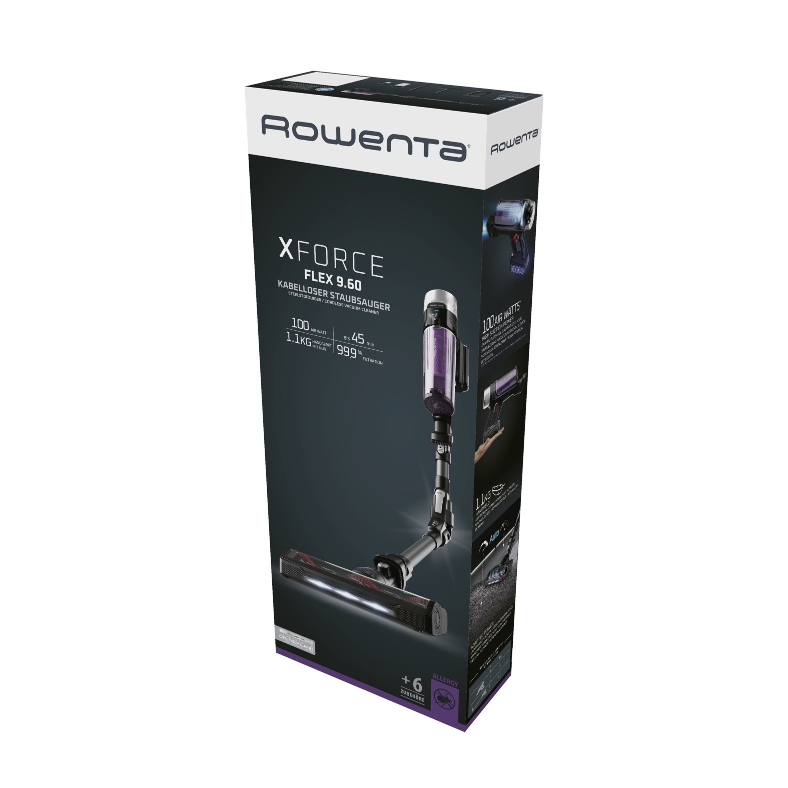 Rowenta Akku-Hand-und Stielstaubsauger »X-Force Flex 9.60 Allergy, kabellos, bis zu 100 Air Watt, ultraleicht«, hohes Fassungsvermögen, Flex-Gelenk, lange Betriebsdauer, RH203A