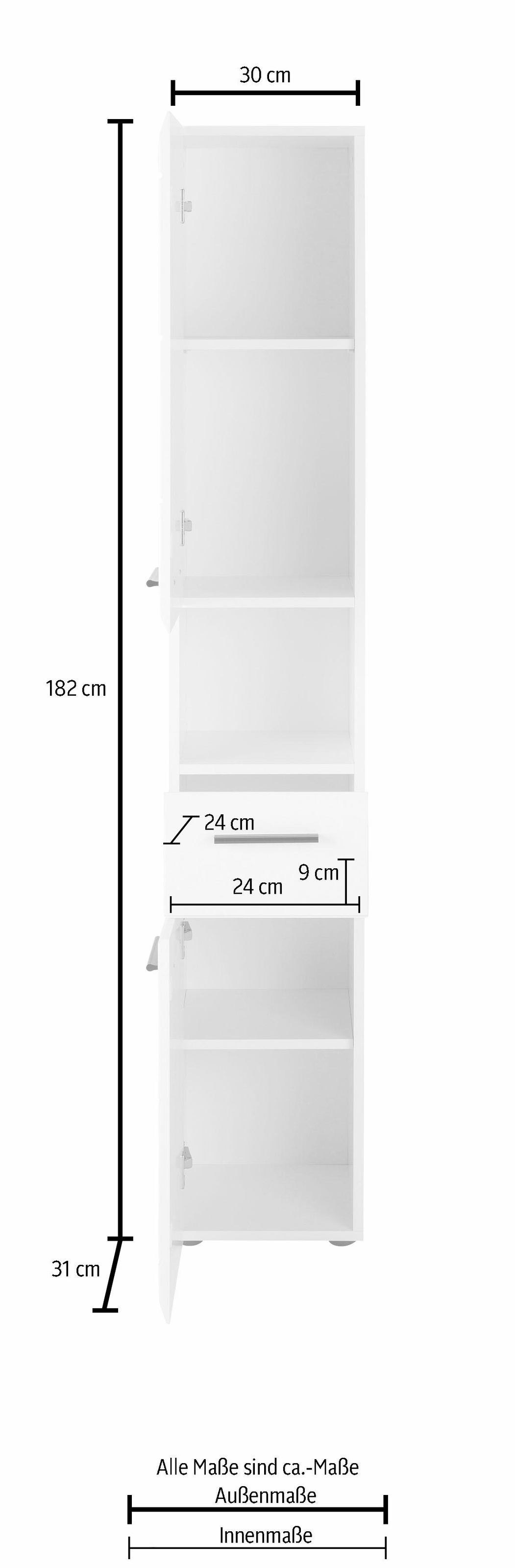 INOSIGN Hochschrank »Sovana«, Badezimmerschrank in Hochglanzoptik - (B/T/H) 30/31/182 cm