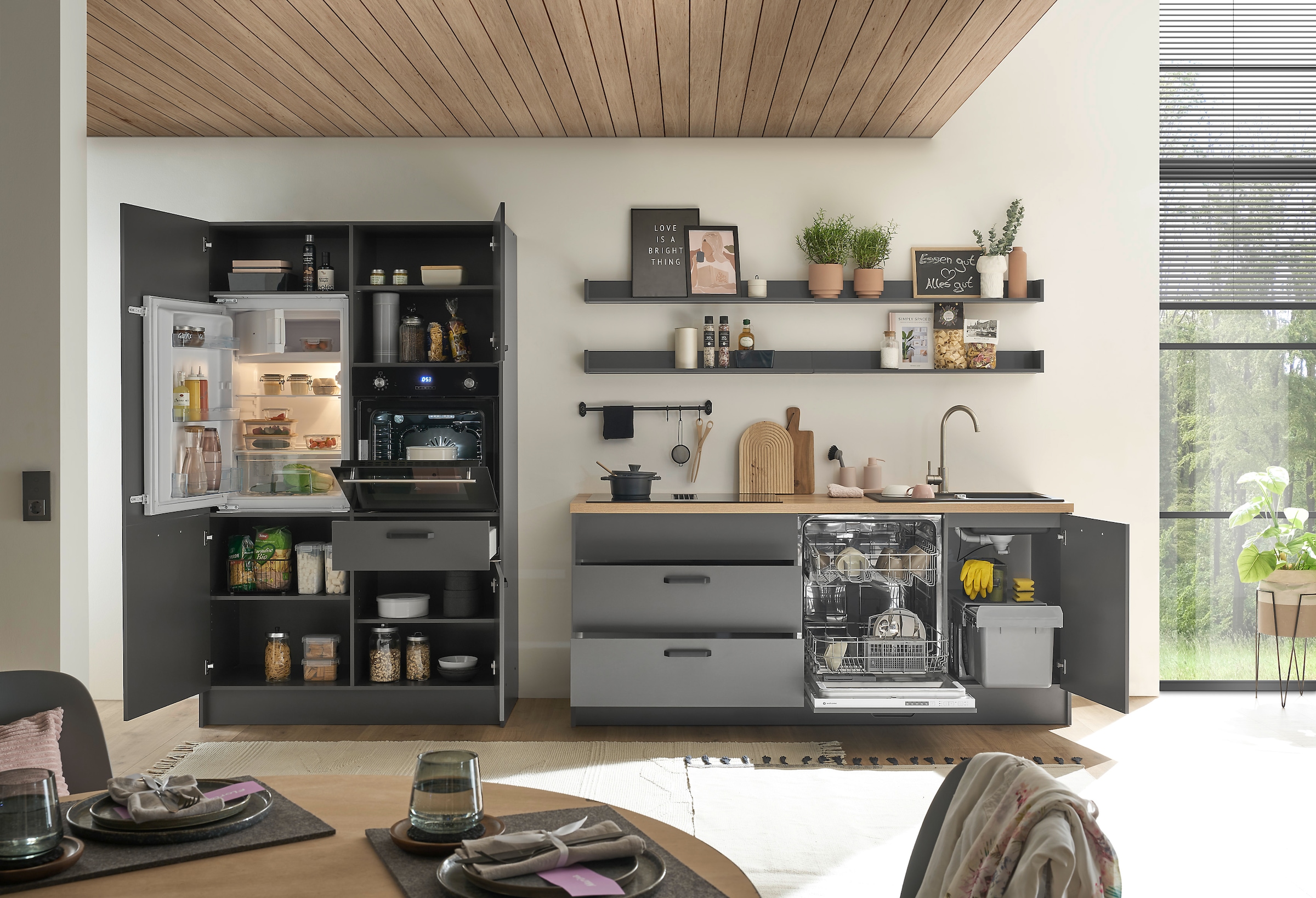 BASIC by Balculina Küchenzeile »Mykonos, Küchenzeile BxHxT 326x205x60«, Breite 326 cm, wahlweise mit E-Geräten, mit Softclose-Funktion