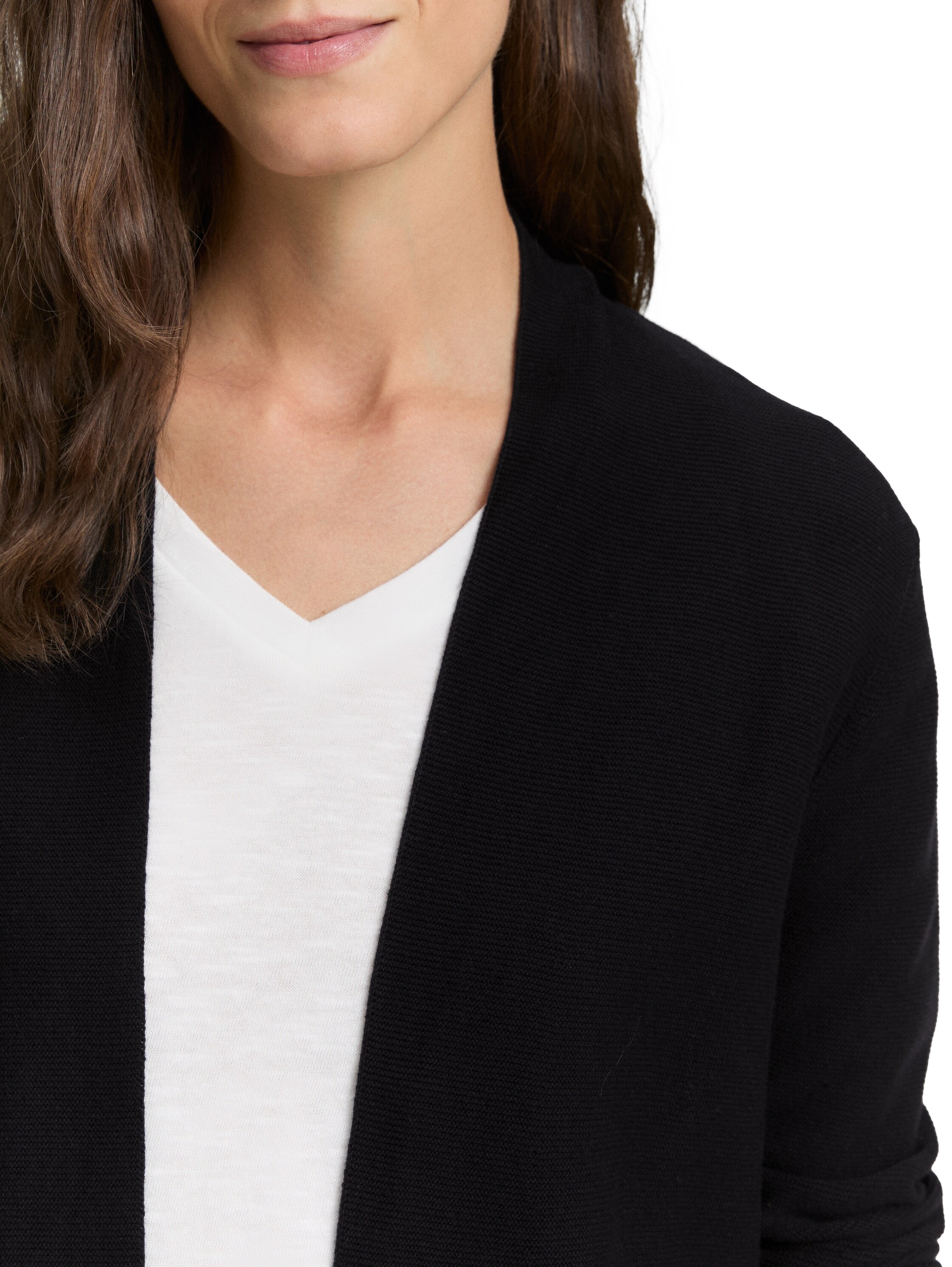 Cardigan TOM TAILOR, Damen, Gr. XS, schwarz (deep schwarz), Strick, Obermaterial: 100% Baumwolle, unifarben, figurumspielend hüftlang, Rundhals, Strickjacken, mit feiner Struktur 2