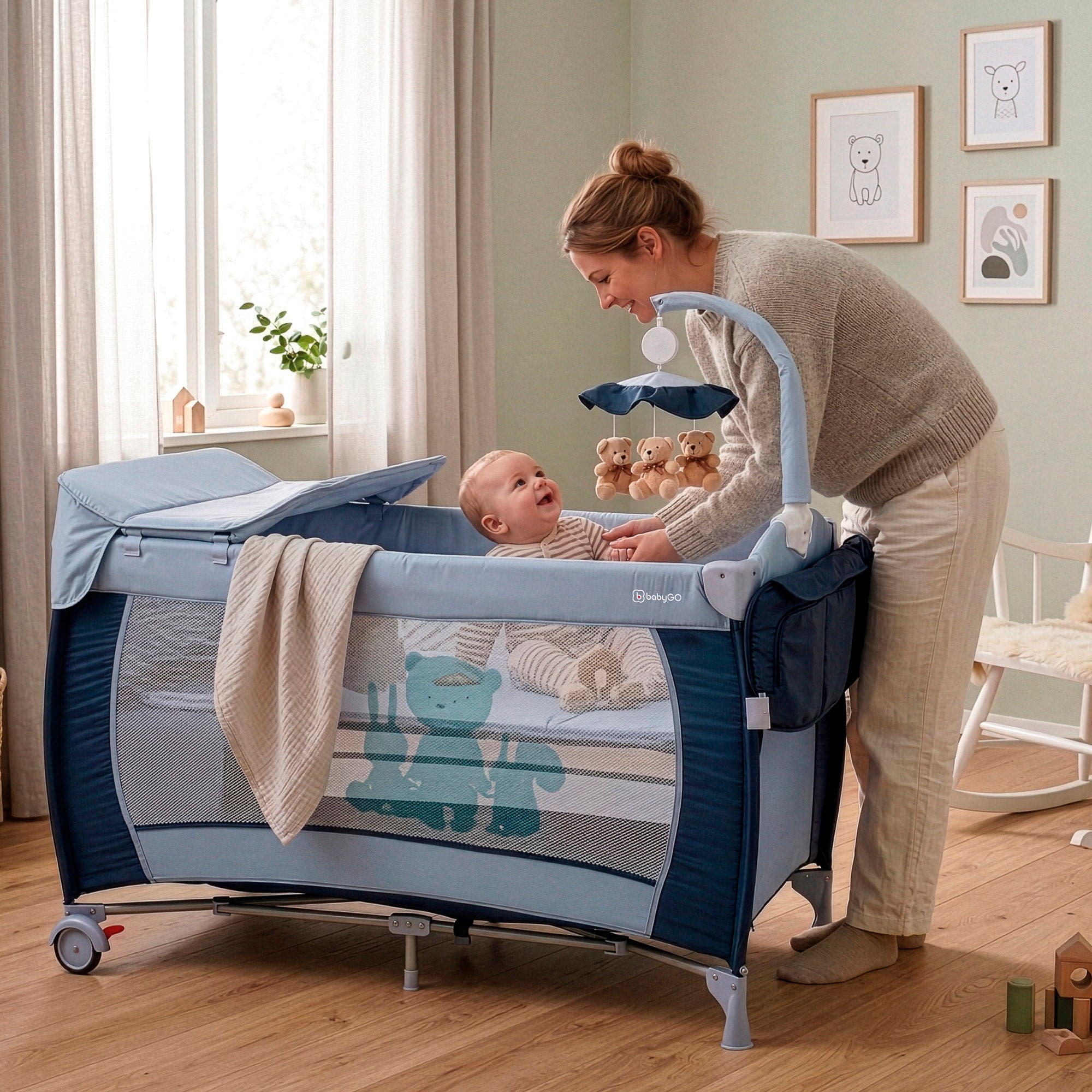 BabyGo Baby-Reisebett »Sleeper Deluxe, beige« mit Musik-Mobile