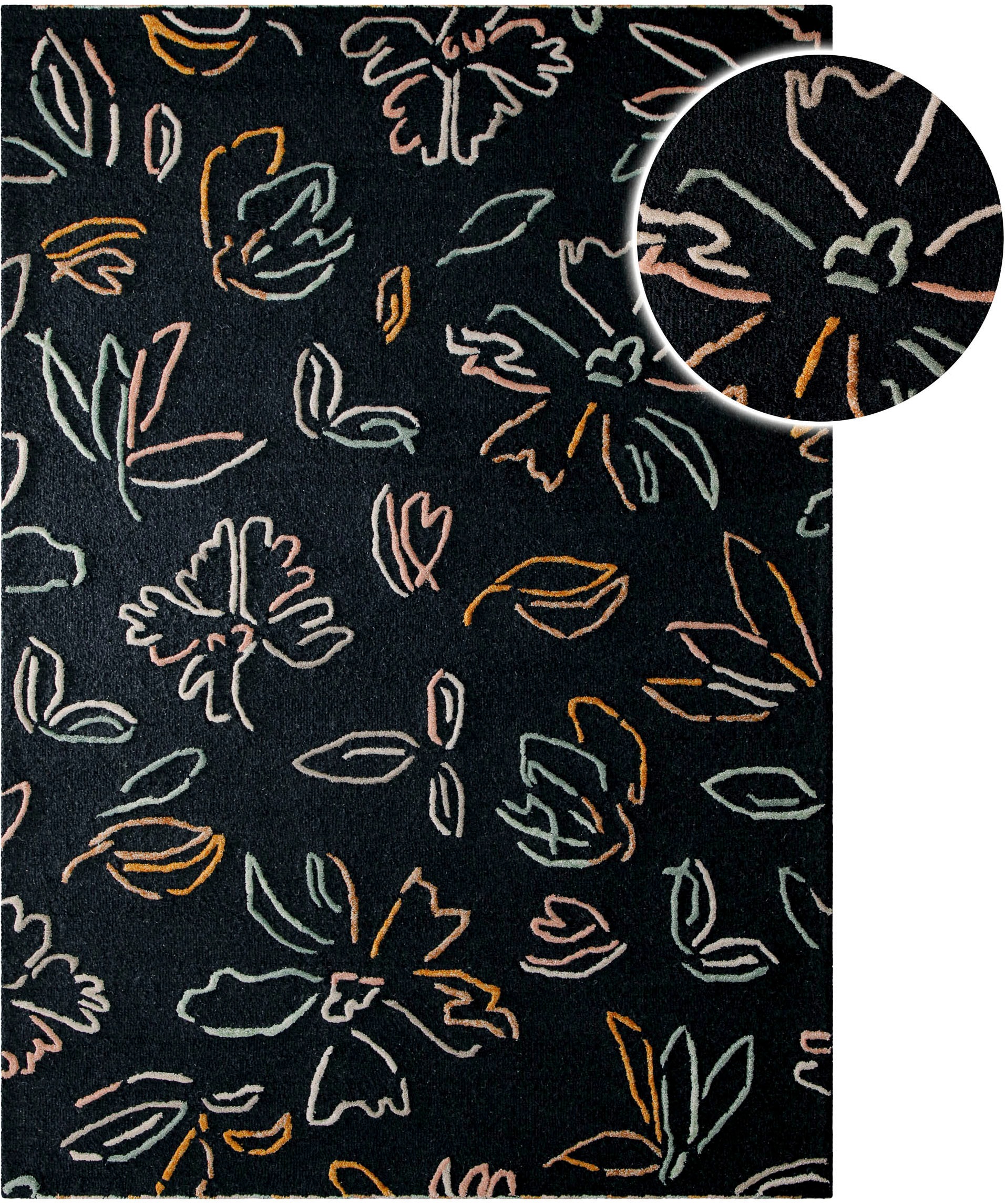 Wecon home Teppich »Vee«, rechteckig, 10 mm Höhe, Wollteppich, floral, hochwertig, pflegeleicht, modern, handgetuftet