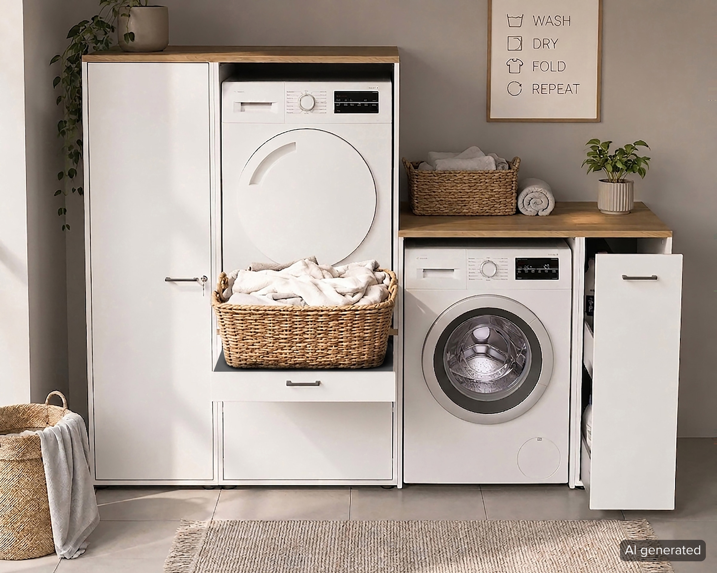 Schildmeyer Waschmaschinenumbauschrank »Solea, mit praktischem Auszug, Breite 67 cm, Made in Germany« 1 Stk. tlg. praktischer Auszug zum Abstellen eines Wäschekorbs, Made in Germany