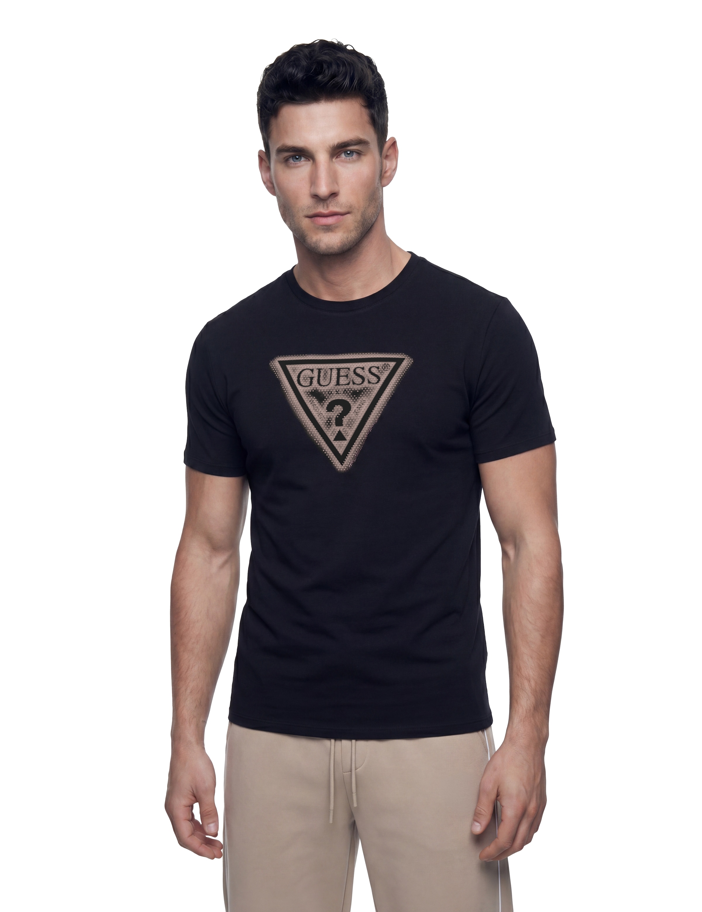 Guess Herren Dunkelgrau/Schwarz/Grau T-Shirt "Triangle Spray Tee", Gr. Xxl, (Jet A996), Single Jersey, Obermaterial: 95% Baumwolle, 5% Elasthan, Unifarben... - Bild 3