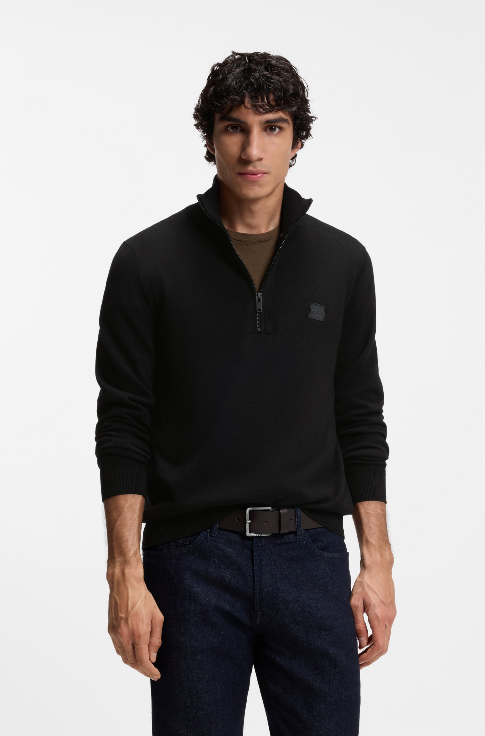 BOSS ORANGE Rollkragenpullover »Kanobix Half Zip Cotton Cashmere« Regular fit, Stehkragen mit Reißverschluss, Ton-in-Ton Logo