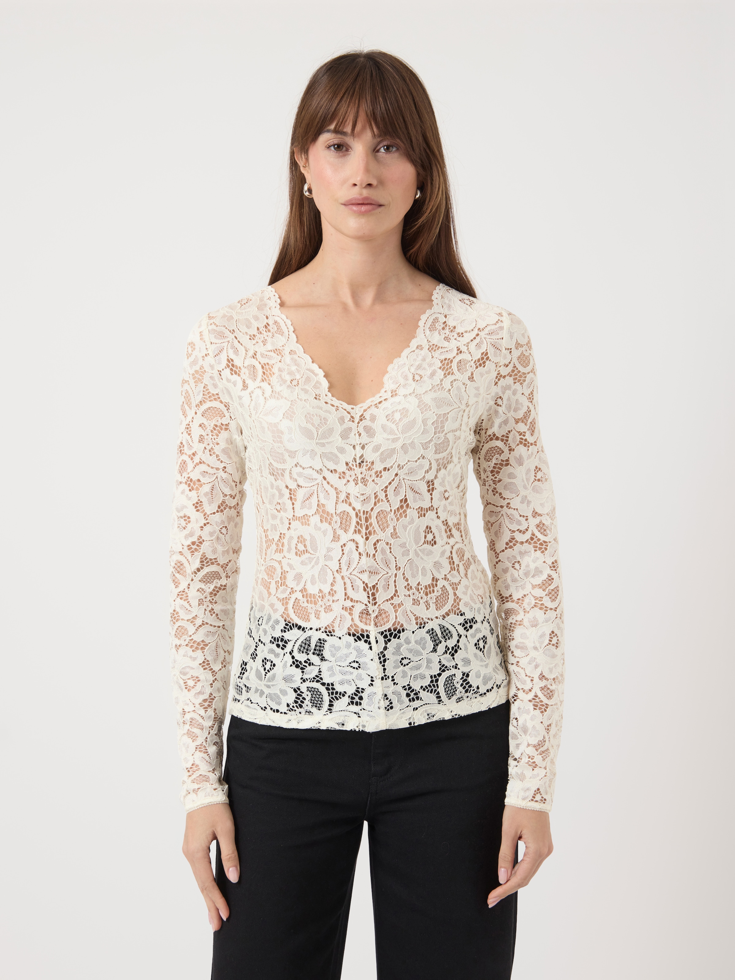Y.A.S Spitzenshirt "YASLACEY LS V-NECK LACE TOP S. NOOS" günstig online kaufen
