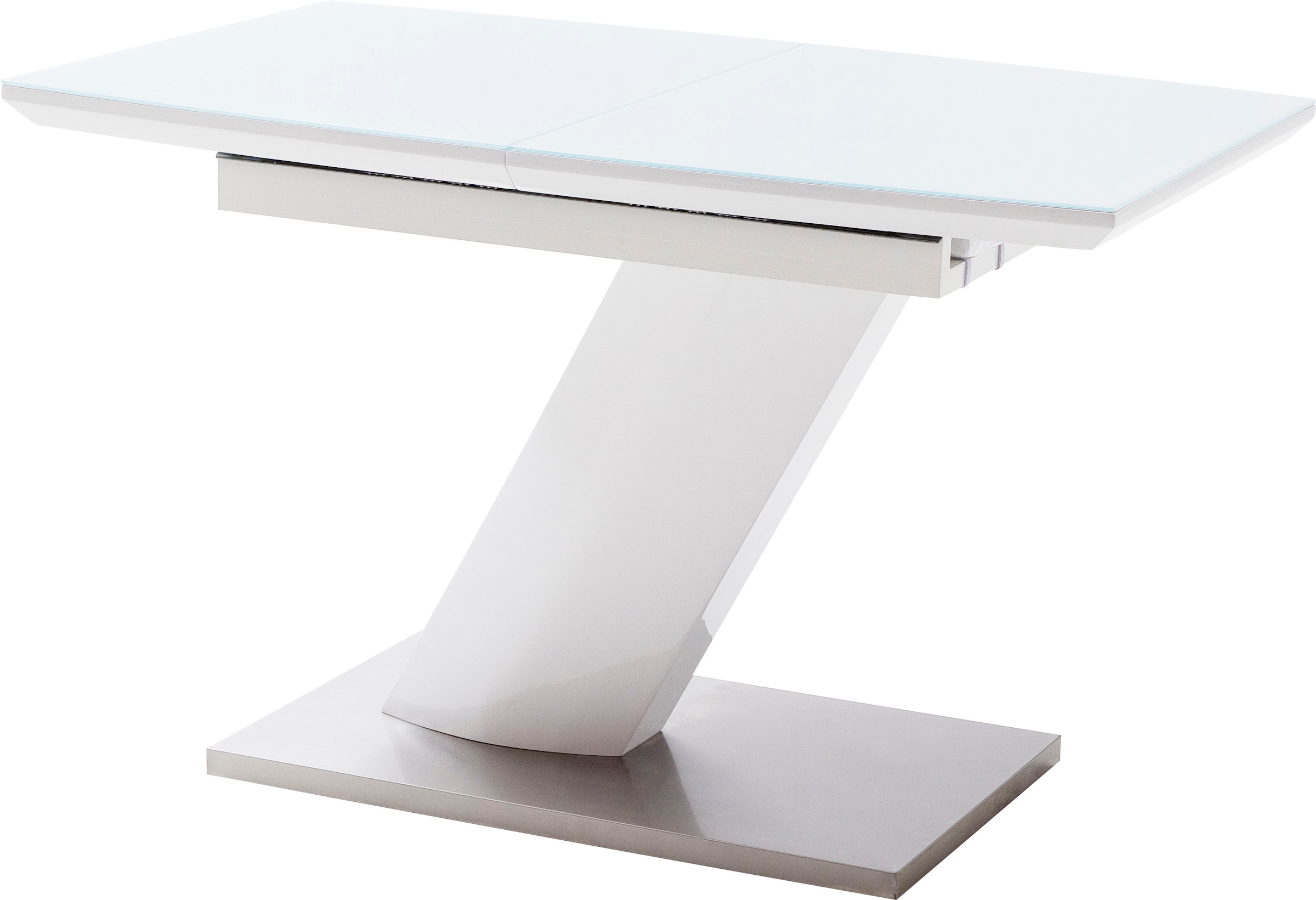 MCA furniture Esstisch »Galina, TOPSELLER!«, (Esstisch, Tisch), Bootsform in weiß mit Synchronauszug vormontiert, Sicherheitsglas