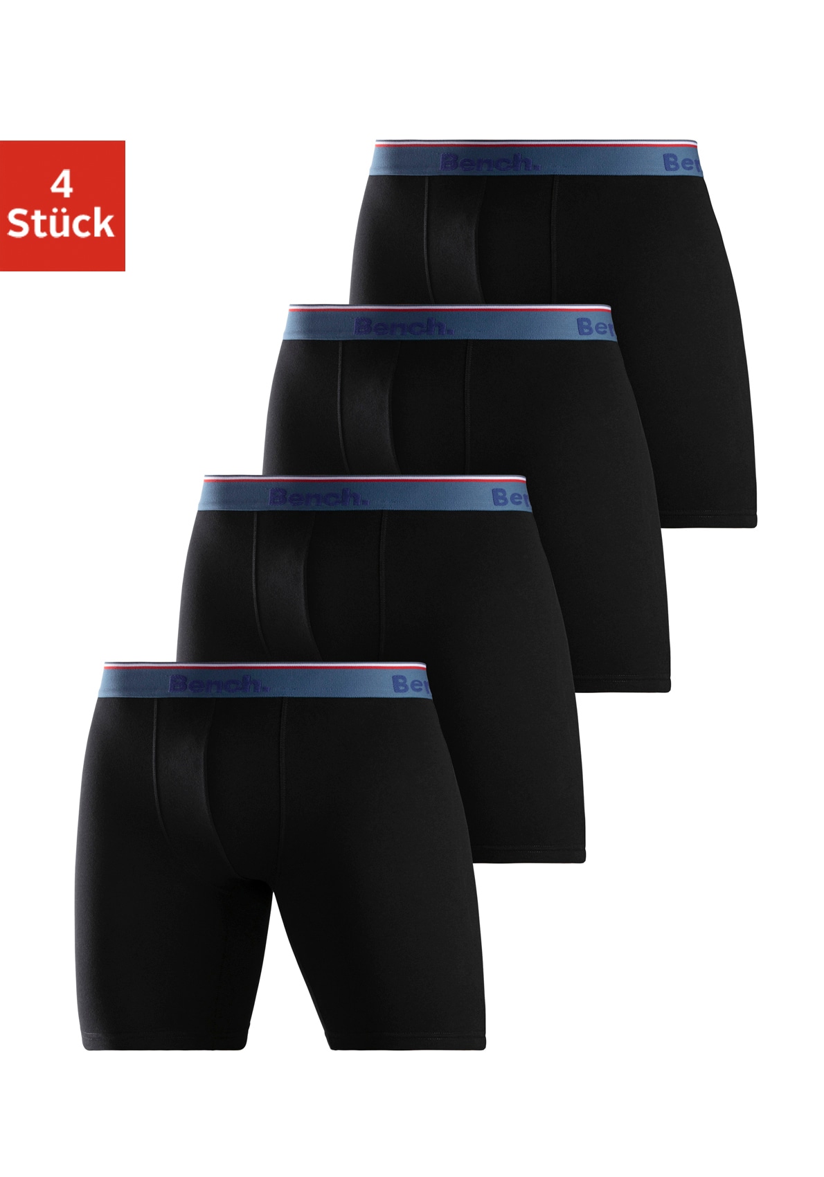 Bench. Langer Boxer Packung, 4 Stk. Boxershorts mit langem Bein, schmalen Streifen und Logo im Bund