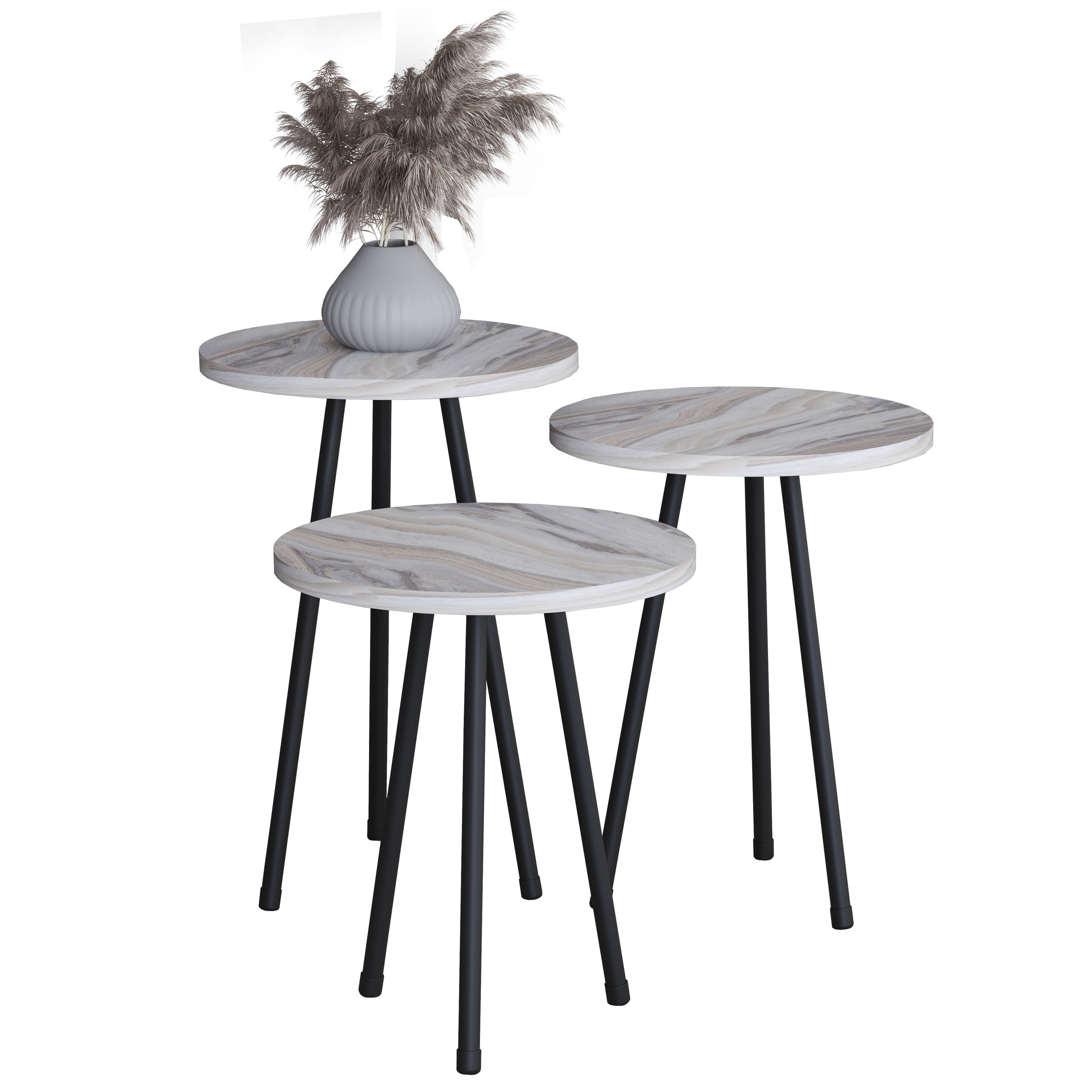 Couchtisch VCM, B:34cm T:34cmweiß, Wohnzimmer, Tische, "3 tlg. Holz Beistelltisch Couchtisch Mamor Mirola"