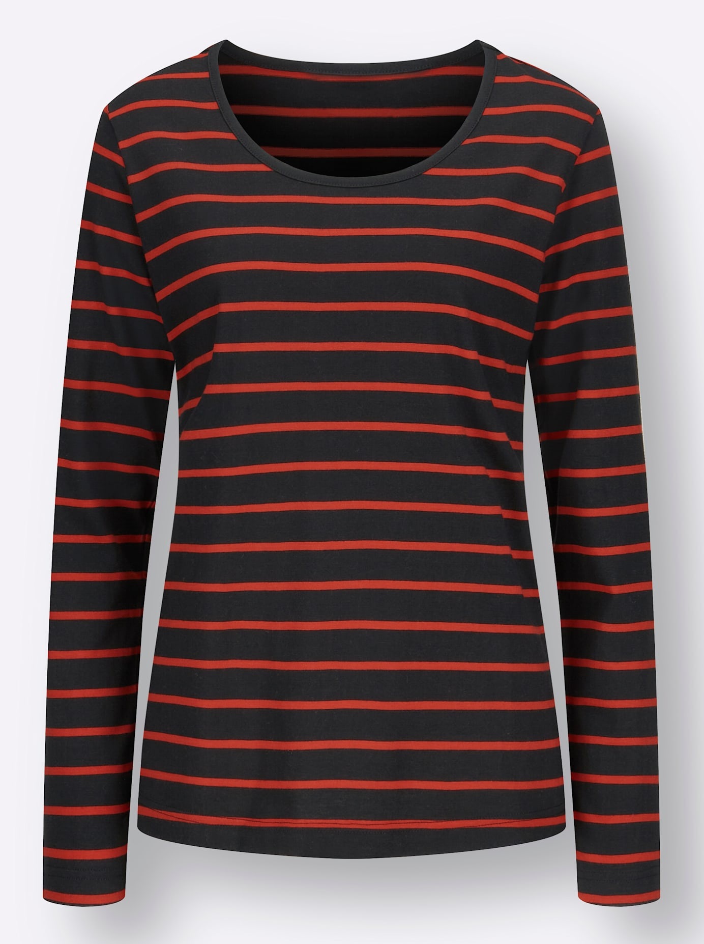 T-Shirt CASUAL LOOKS "Shirt", Damen, Gr. 48, orange (terra, schwarz, geringelt), 50% Baumwolle, 50% Modal, gemustert, gestreift, mehrfarbig, Rundhals, Shirts T-Shirt 3