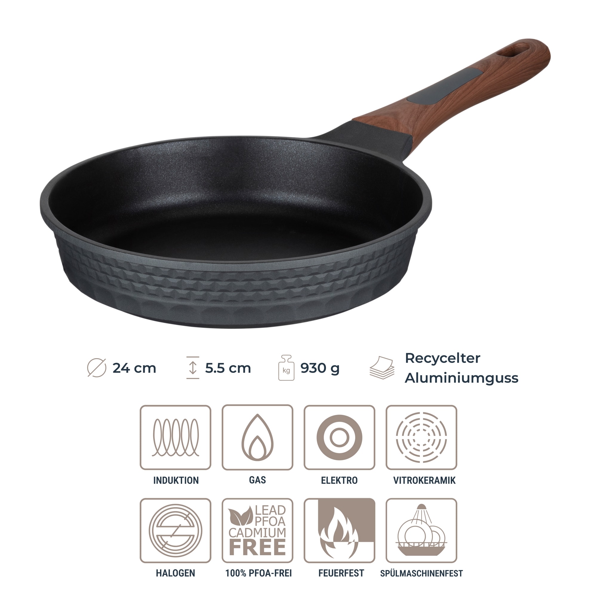 RESTO Kitchenware Pfannen-Set »Capella, antihaftbeschichtet und spülmaschinenfest«, Aluminiumguss, (Set, 3 tlg., 1x Bratpfanne Ø 24, 1x Bratpfanne Ø 26, 1x Pfannkuchenpfanne Ø 24), für alle Herdarten geeignet, auch Induktion