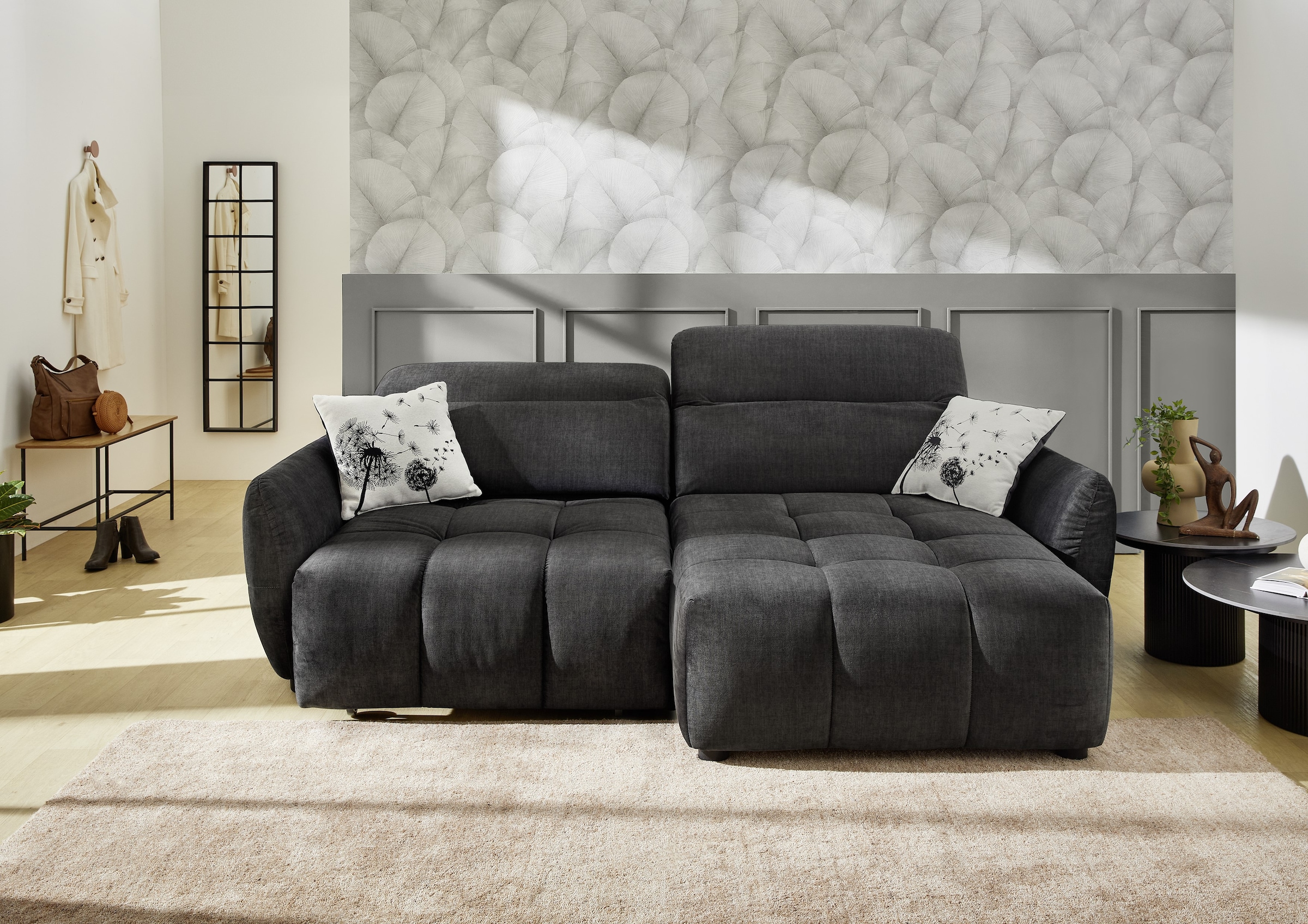 Jockenhöfer Gruppe Ecksofa »Zoom, L-Form, 140kg Belastbarkeit je Sitzplatz«, 60cm elektromotorische Sitztiefenverstellung,USB-Ladeports,Kopfstützen
