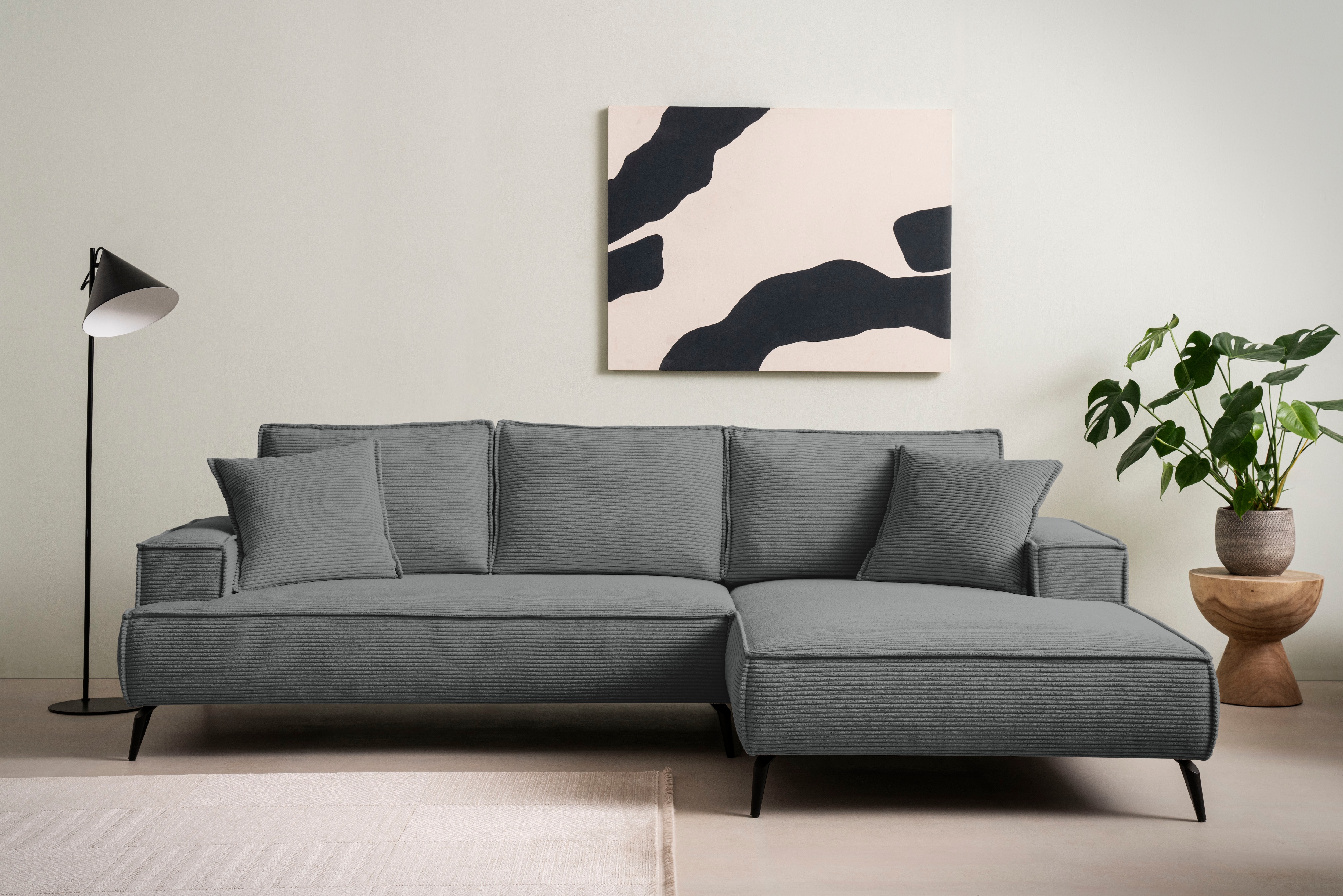 OTTO home Ecksofa "TVINNU Cord, L-Form, Breite 275 cm" wahlweise Recamiere rechts/links, schwarze Füße, bequemer Sitzkomfort