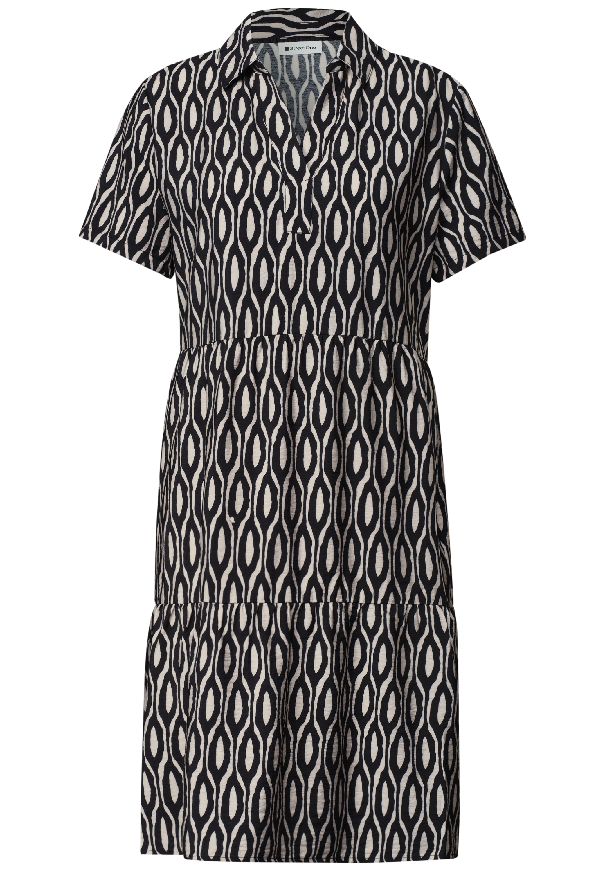 STREET ONE Druckkleid Ohne Taschen Knielanges Sommerkleid, Kurzarm, bedruckt