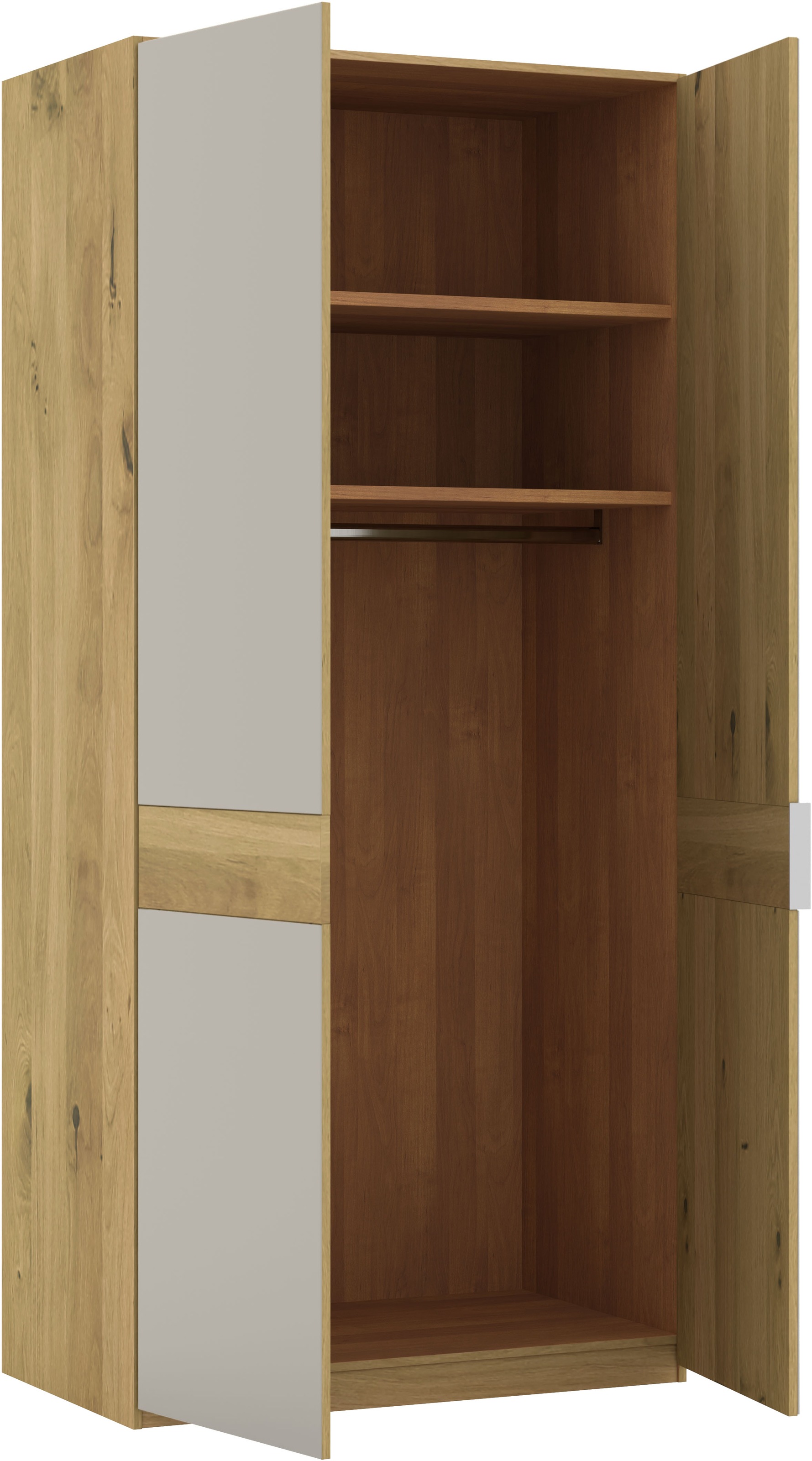 Musterring Drehtürenschrank »Savona, Kleiderschrank, Schrank, Garderobe, teilmassiv Eiche«, (mit Türdämpfern, mit Spiegel oder Glas, extra Böden, MADE IN GERMANY), Türen in Bianco-Eiche massiv, Spiegel-/Glastüren, verschiedene Größen