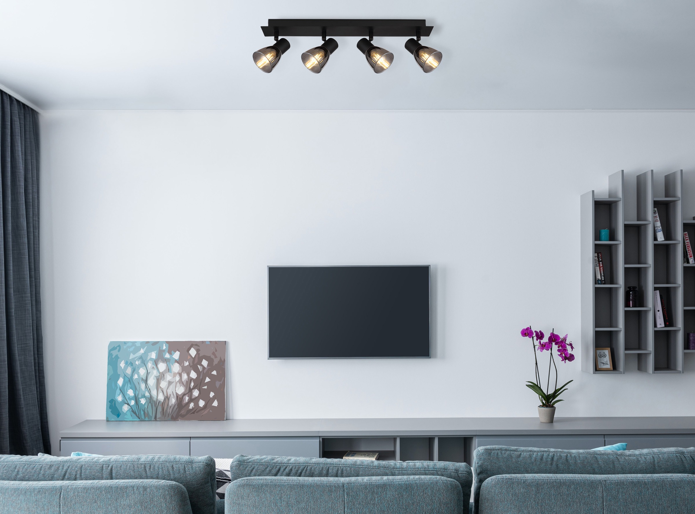 GLOBO LIGHTING Deckenstrahler »CLAUDE«, Leuchtmittel E14 | ohne Leuchtmittel, Deckenspot/schwarz/Glas rauchfarben/LxBxH: 500x70x155mm