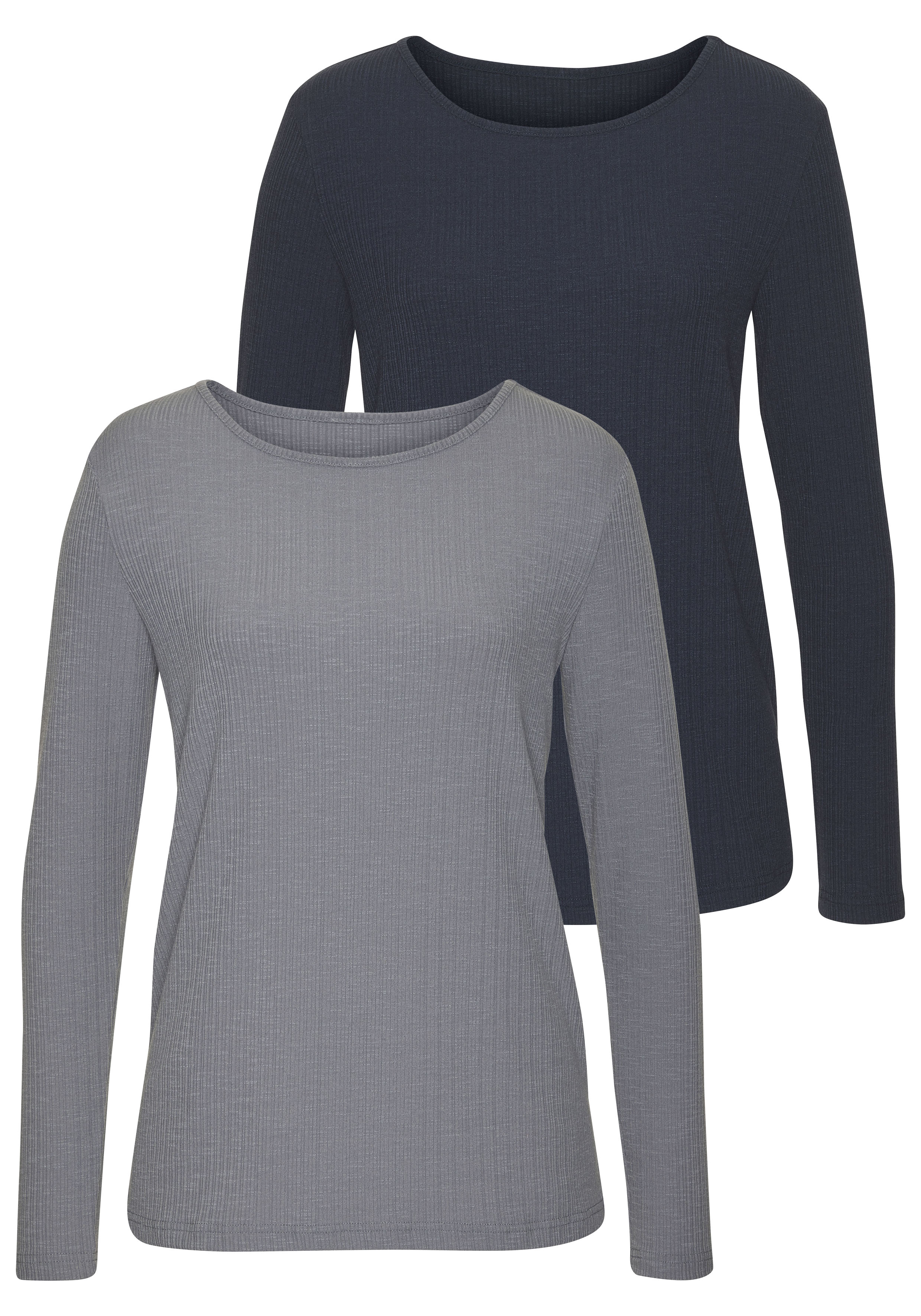 Vivance Langarmshirt "mit sommerlicher Rippstruktur" 2er-Pack, aus weichfließender Qualität mit Viskose